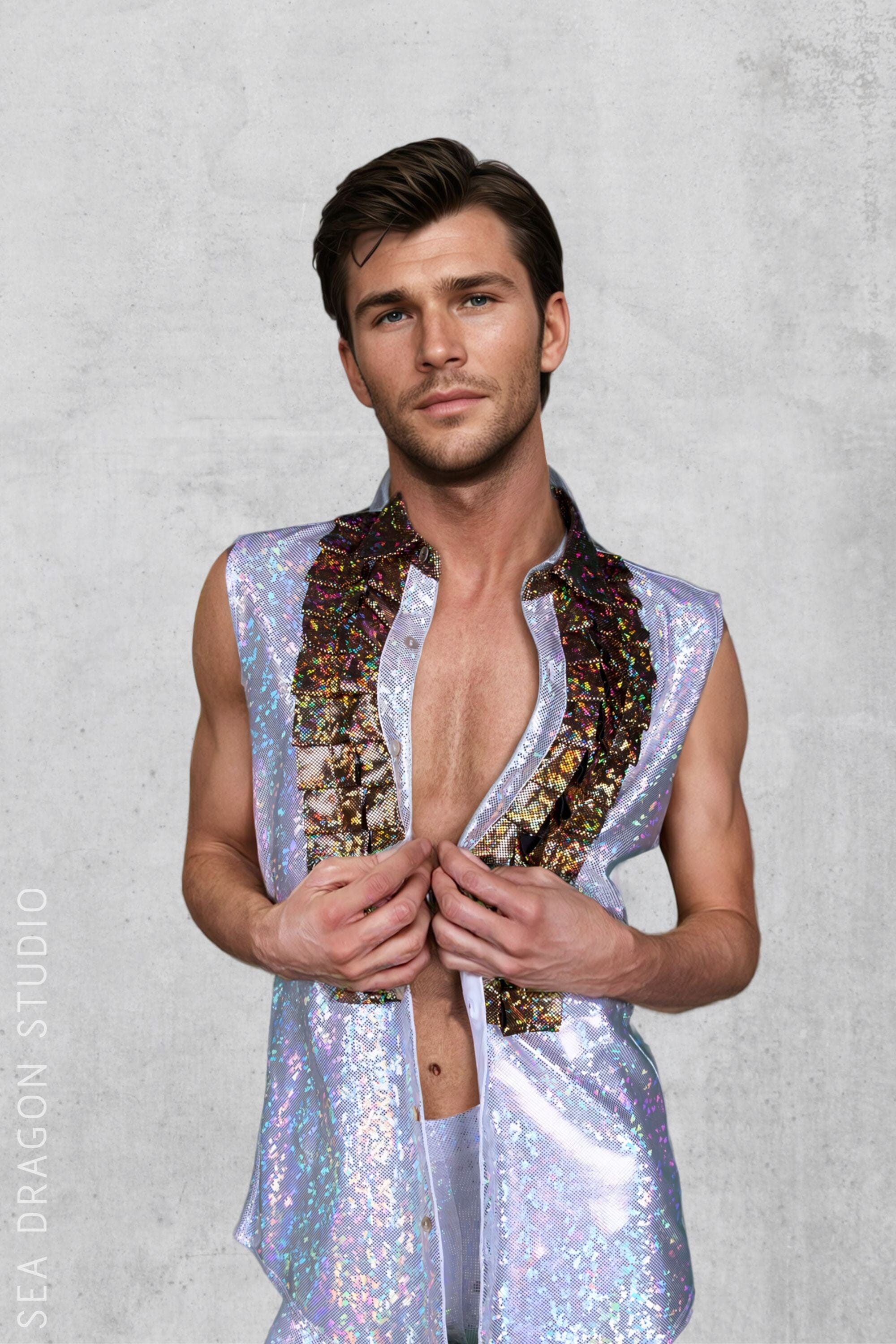 The Wedding Crasher Disco Tuxedo Shirt Mens Tops SEA DRAGON STUDIO Playa White XSMALL