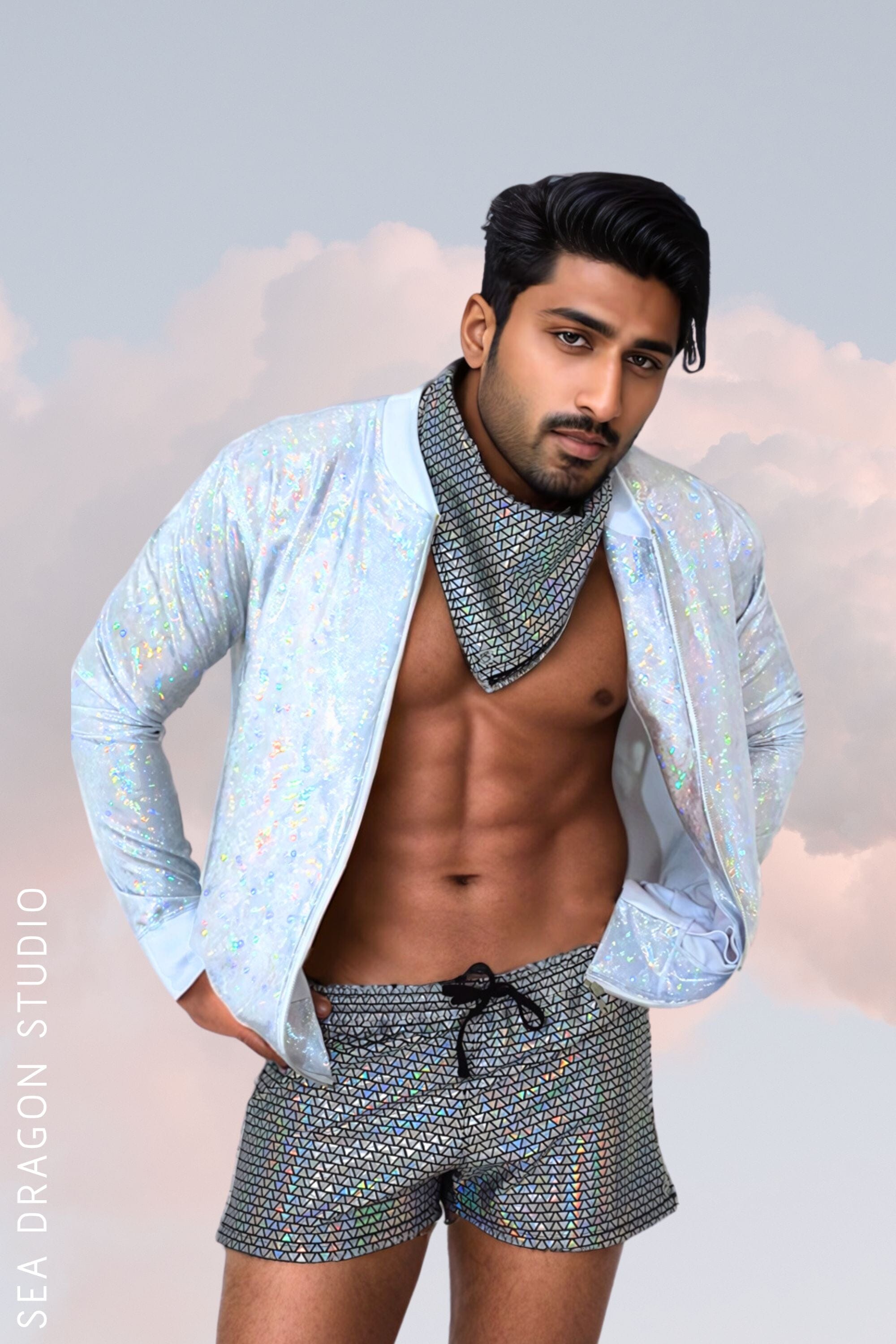 Mens Holographic Bomber Jacket | 13 Colors Mens Tops SEA DRAGON STUDIO Playa White XSMALL