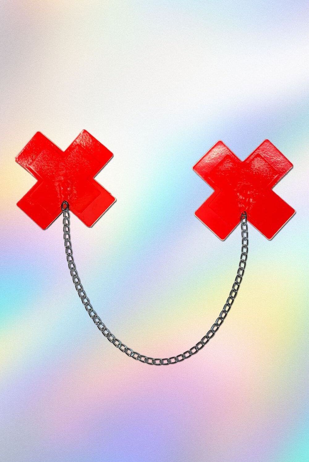 Chained Red Patent Leather Vinyl Cross Nipple Pasties by Pastease Pasties PASTEASE