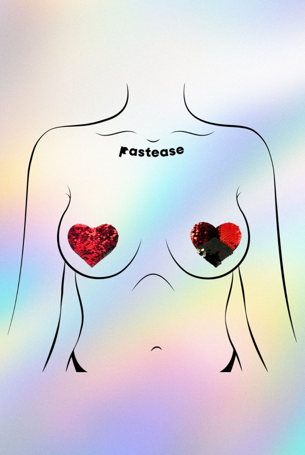 Red & Black Color Changing Flip Sequin Heart Nipple Pasties by Pastease Pasties PASTEASE