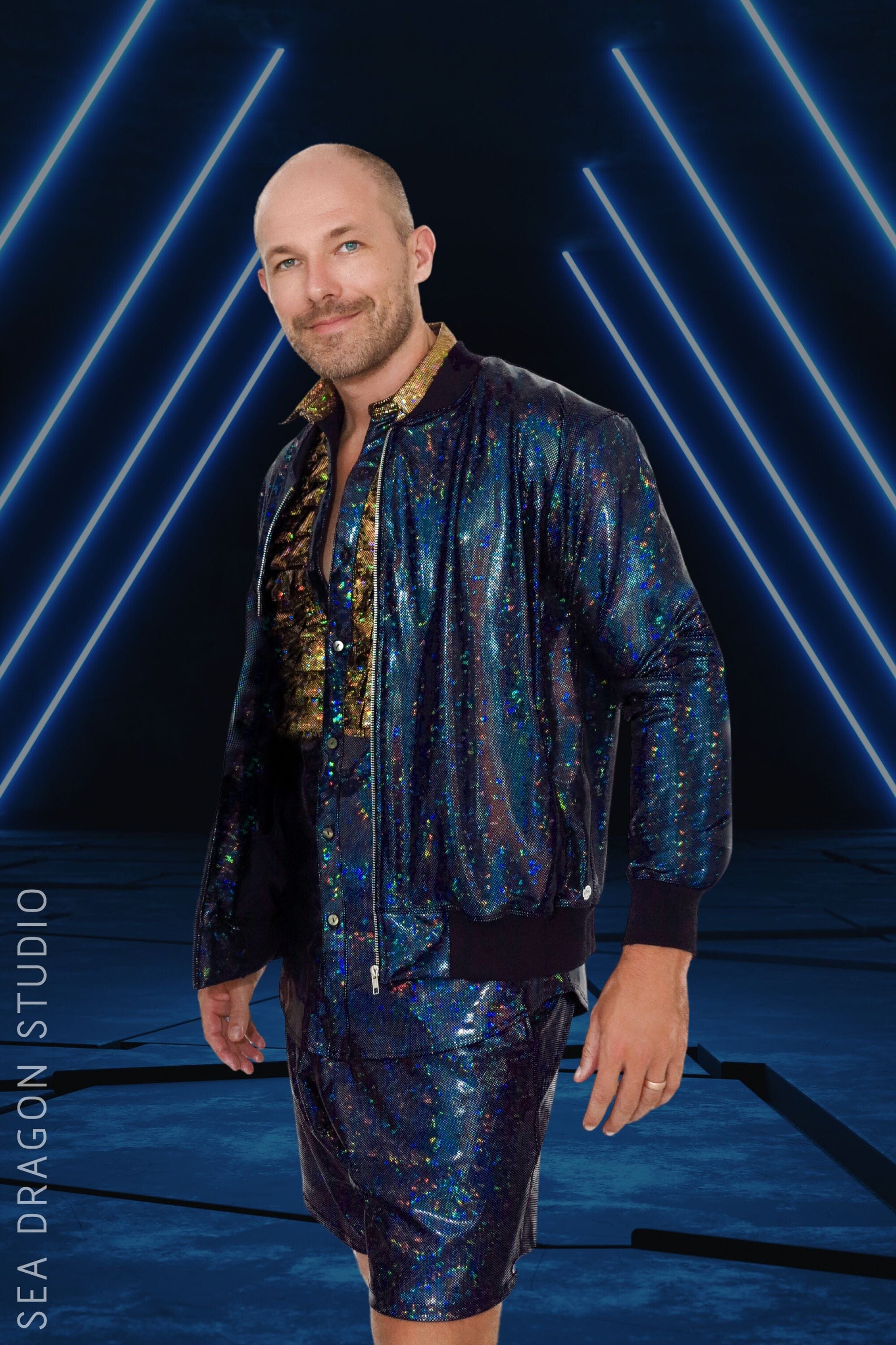 Mens Holographic Festival Shorts | 13 Colors Mens Shorts SEA DRAGON STUDIO Midnight Inferno (Black) XSMALL