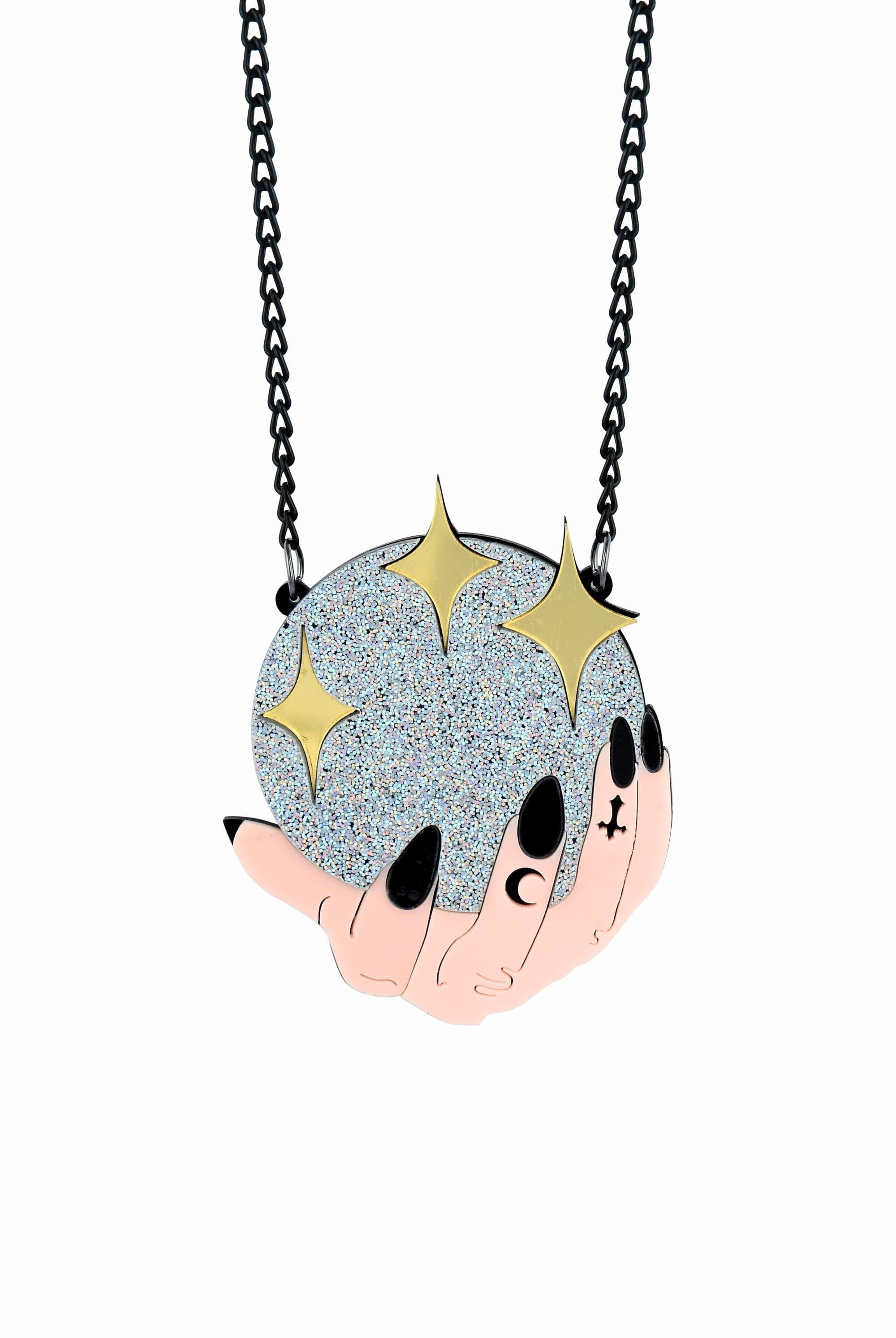 Rave Oracle Glitter Witch Necklace Jewelry BAD INFLUENCE BOUTIQUE