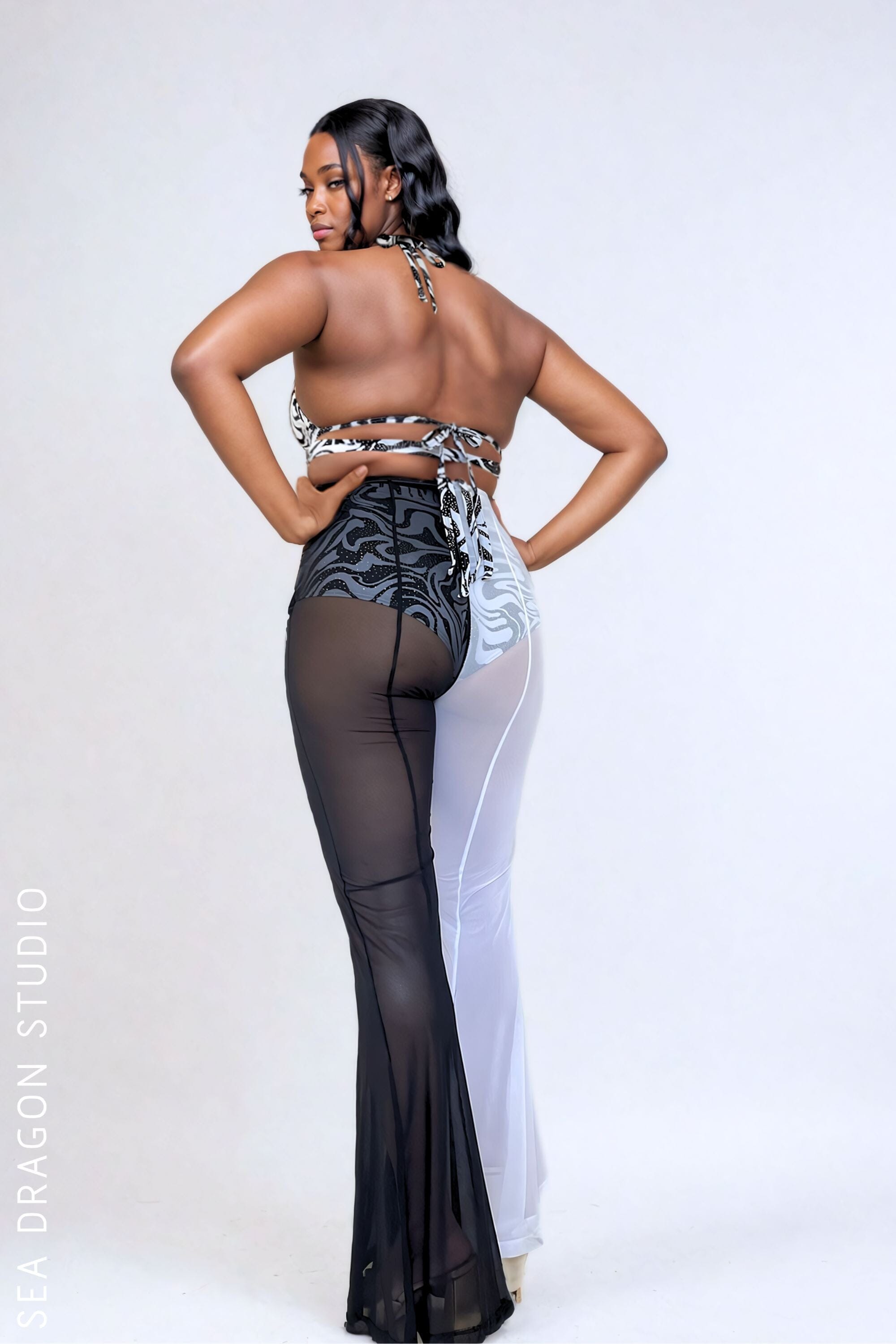 Duality Split Color Mesh Stardust Flares Womens Pants SEA DRAGON STUDIO