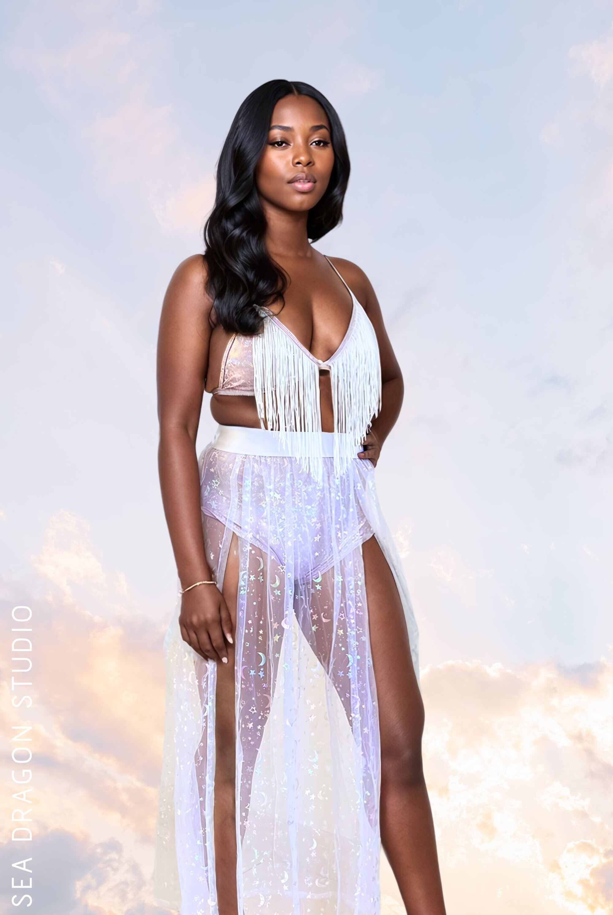 Celestial Sheer Aphrodite Split Skirt Womens Skirts Sea Dragon Studio White XSMALL