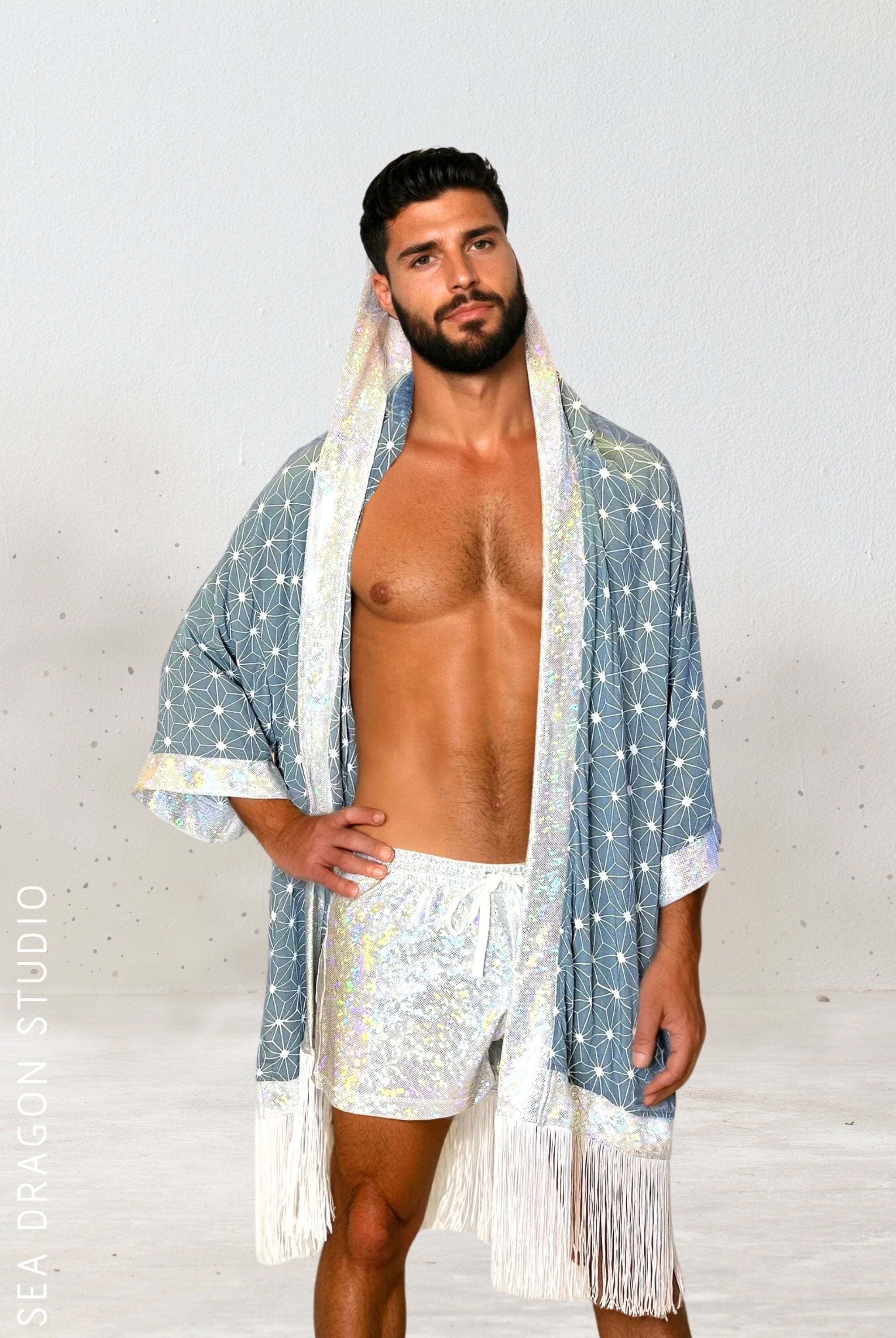 Starburst Hooded Kimono with Holo Trim & Fringe Kimonos SEA DRAGON STUDIO