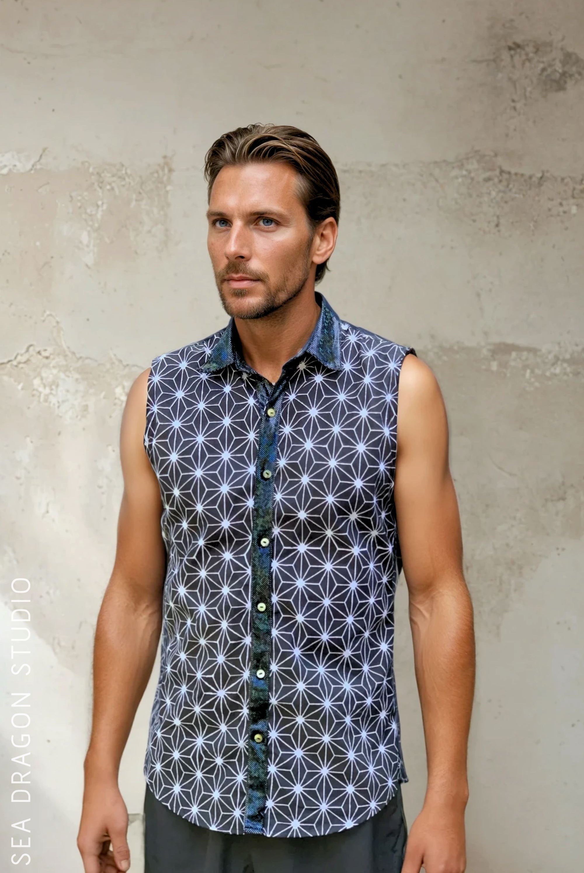 Mens Starburst Sleeveless Shirt Mens Tops SEA DRAGON STUDIO