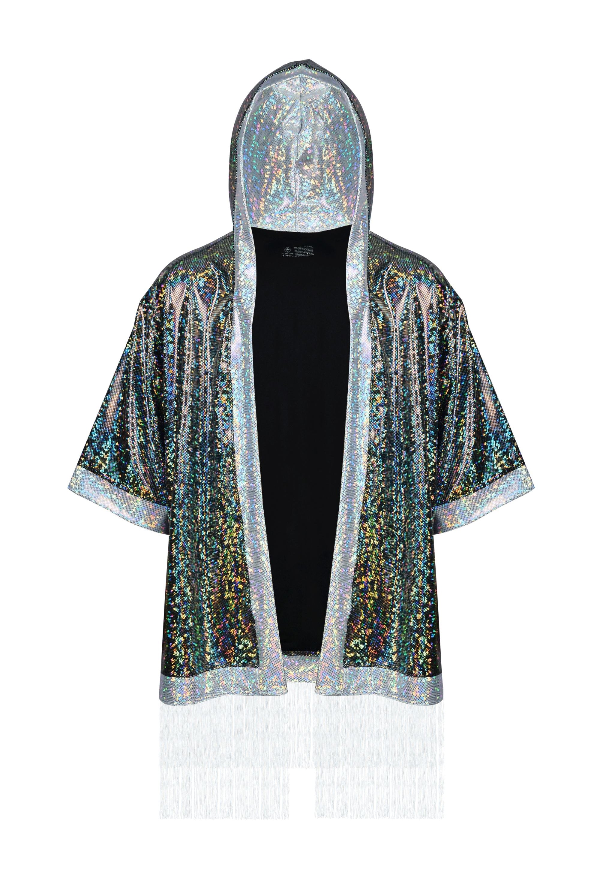 Holographic Hooded Kimono with Fringe | 13 Colors Mens Tops SEA DRAGON STUDIO