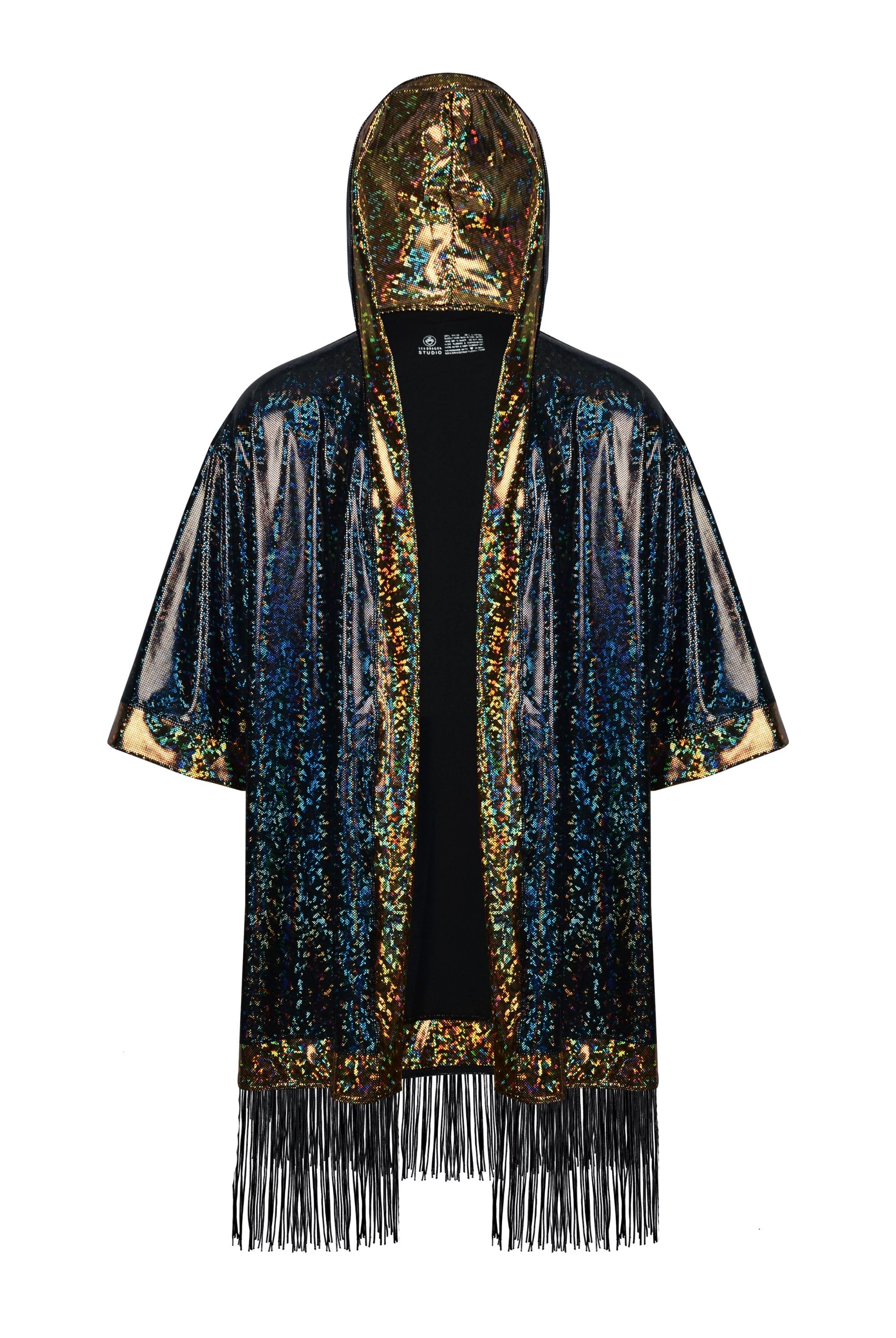 Holographic Hooded Kimono with Fringe | 13 Colors Mens Tops SEA DRAGON STUDIO