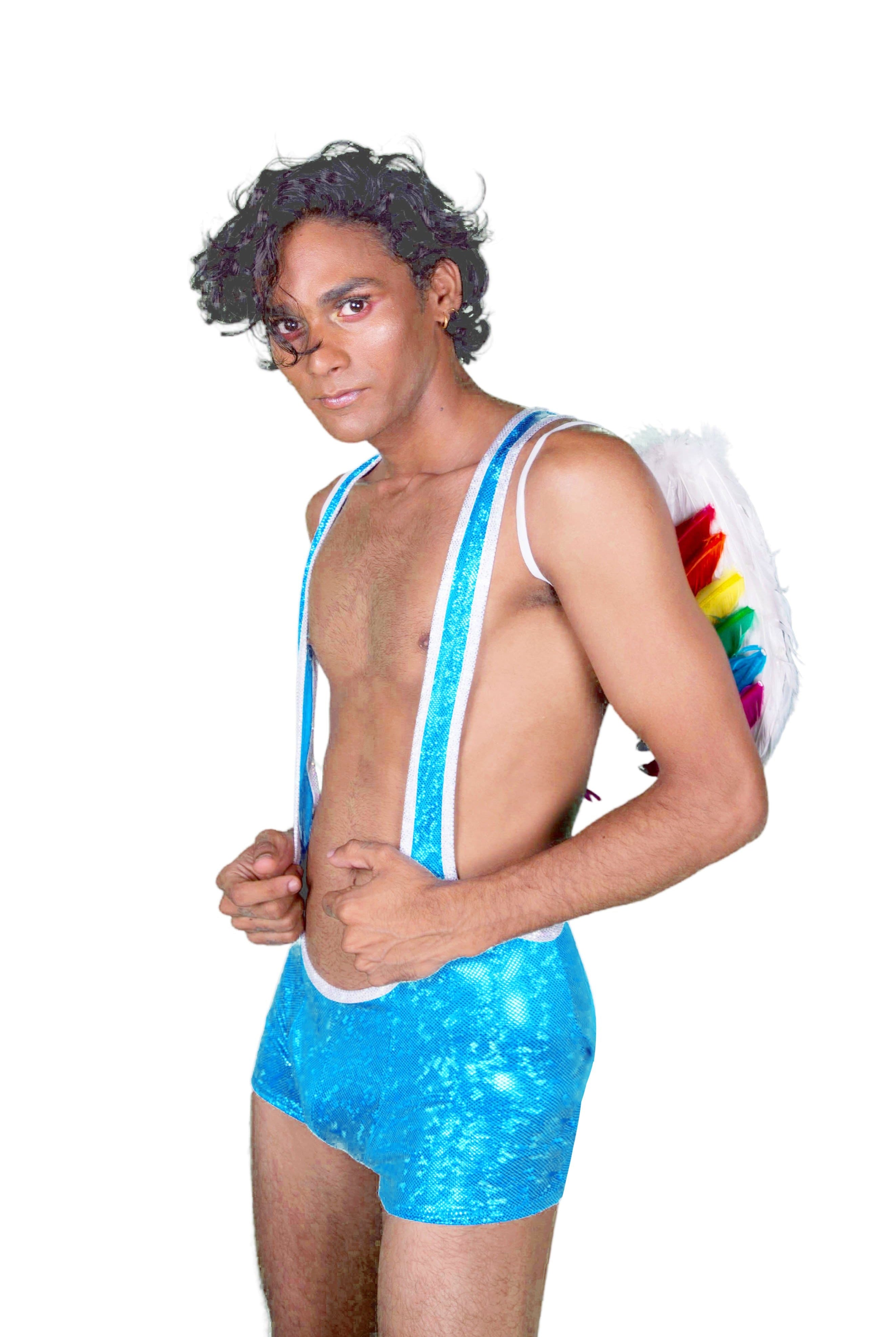 Holographic Mens Wrestling Suit | 13 Colors Mens Jumpsuits SEA DRAGON STUDIO XSMALL Galactic Glacier (Aqua)