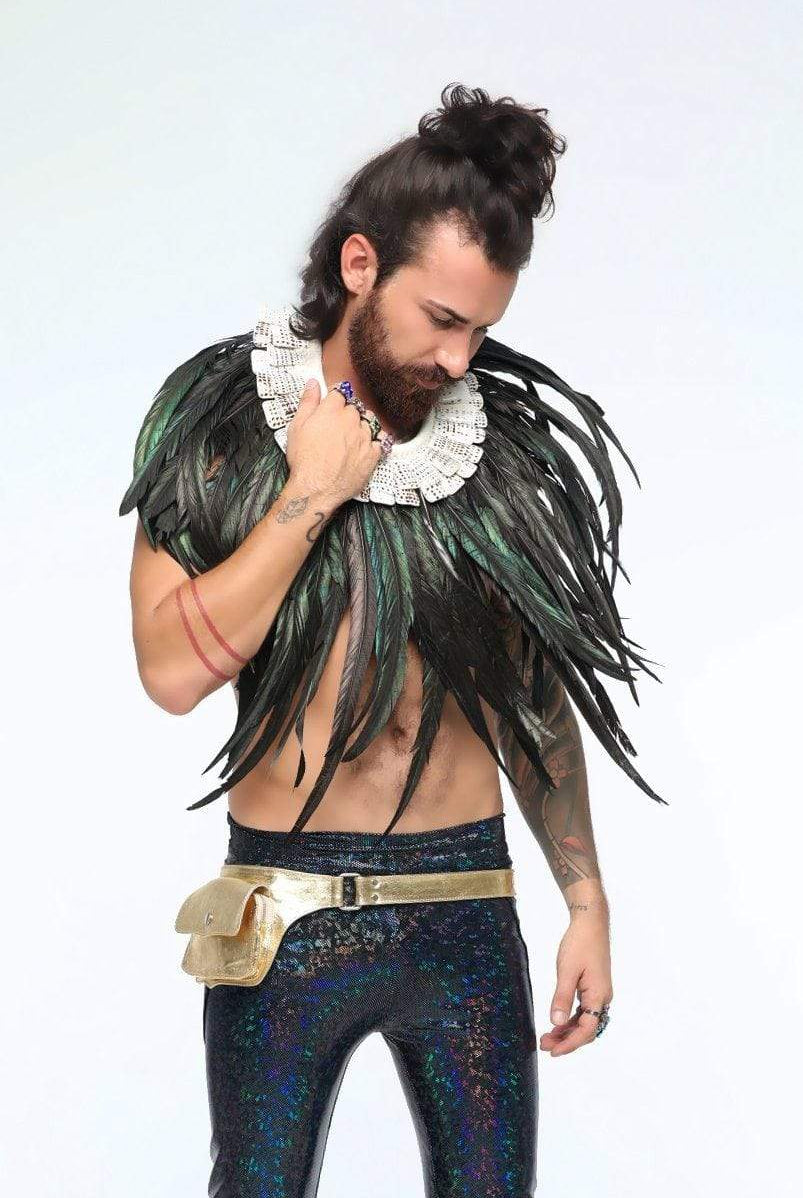 Mens Deluxe Iridescent-Black Extra-Long Feather Collar Accessories Other SEA DRAGON STUDIO