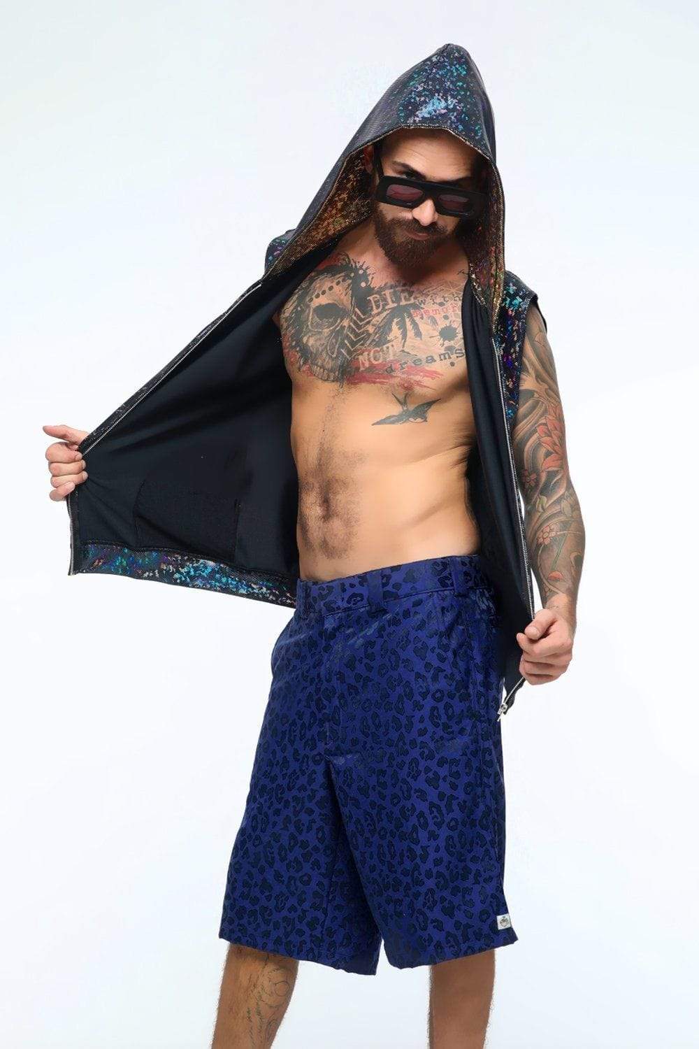 Mens Holographic Sleeveless Hoodie - Men's Top From Sea Dragon Studio Festival & Rave Gear Collection