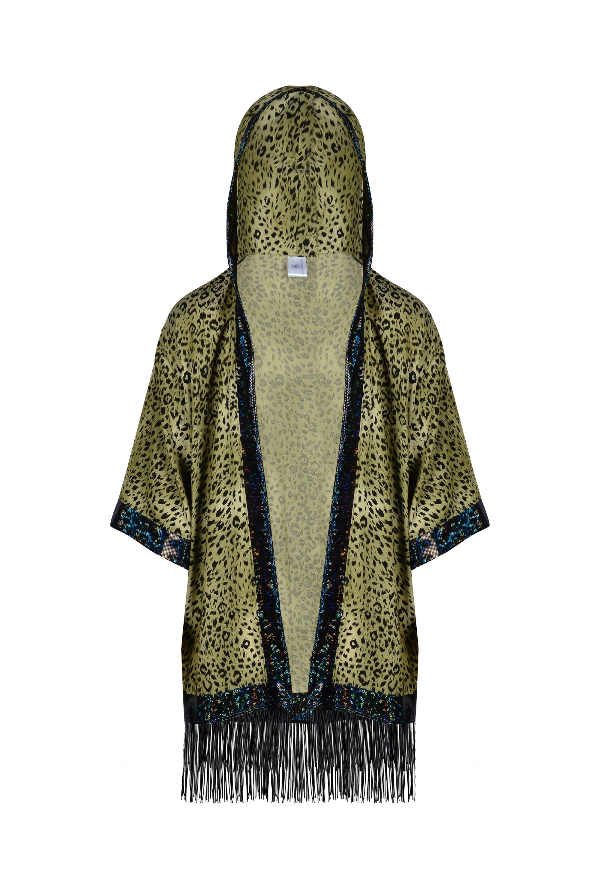 Big Cat Energy Hooded Kimono with Holo & Fringe Mens Tops SEA DRAGON STUDIO Tamarind Leopard
