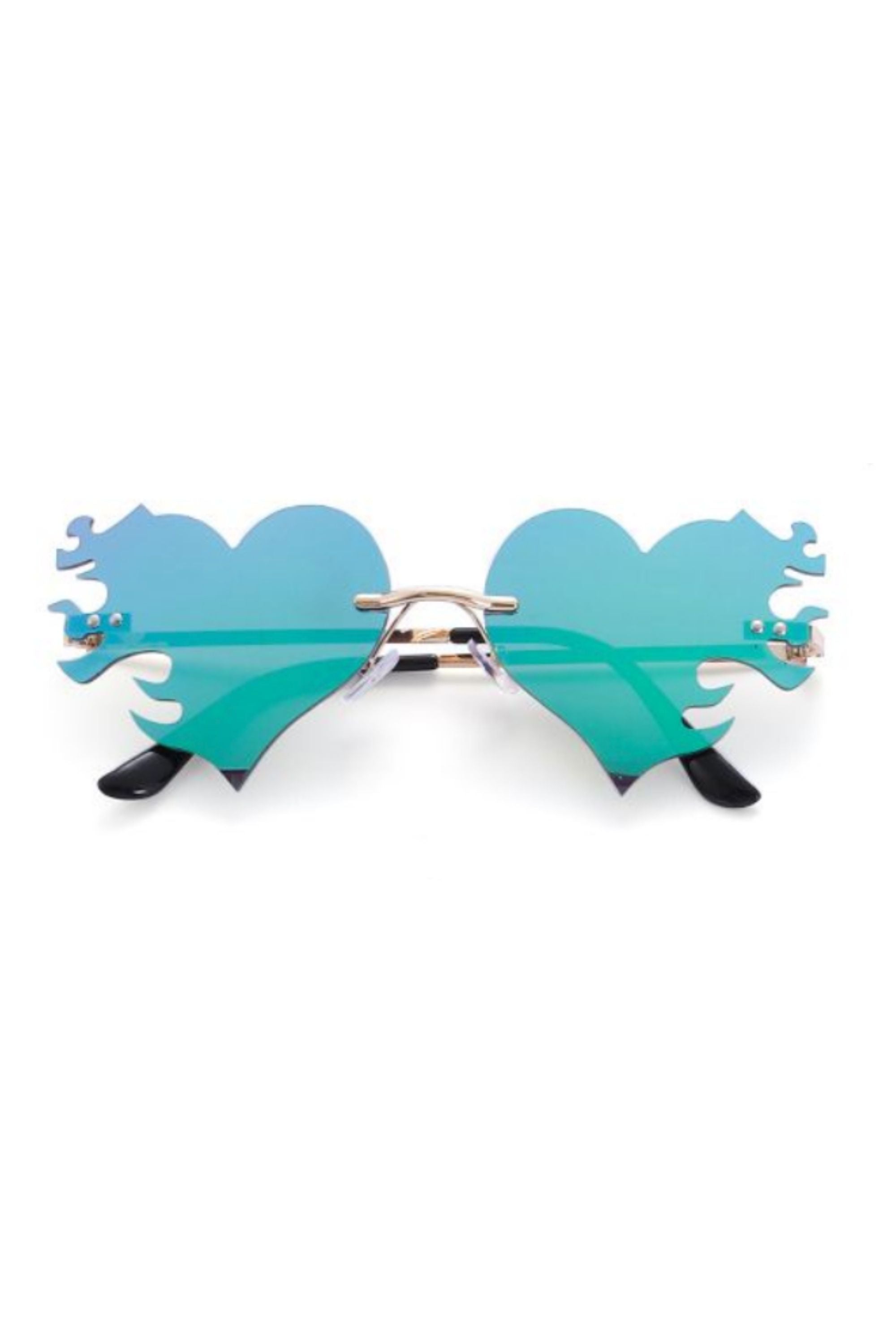 Burning Love Rimless Heart Sunglasses Eyewear SEA DRAGON STUDIO Blue-Green