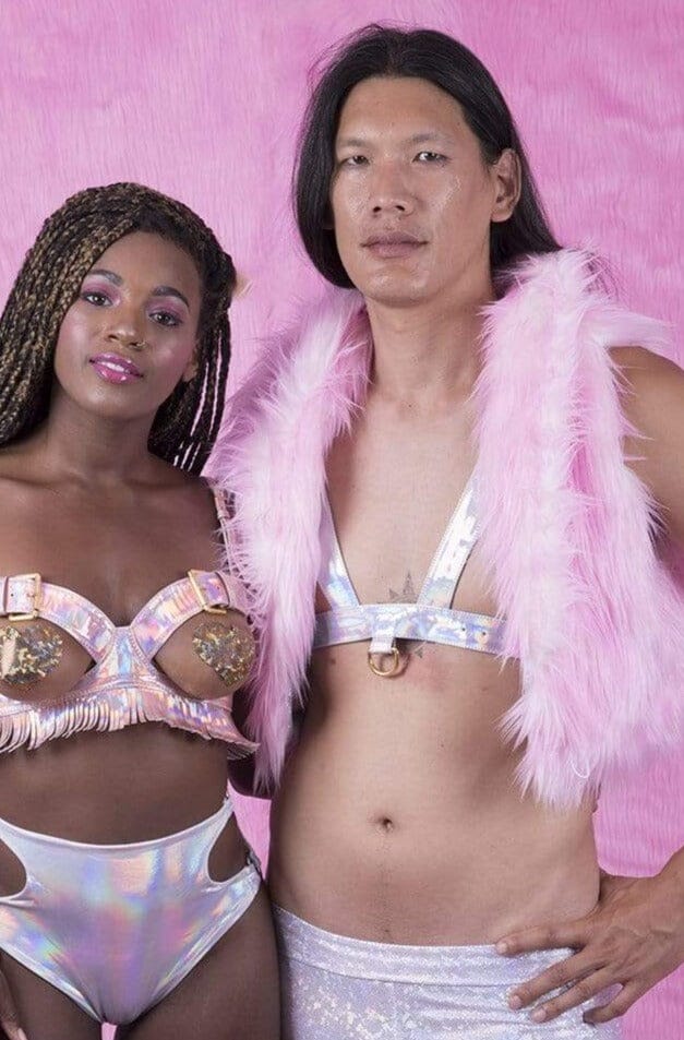 Reversible Day Glow Mens Fur Vest Mens Tops SEA DRAGON STUDIO Pink Clouds Fur with Playa White Lining XSMALL