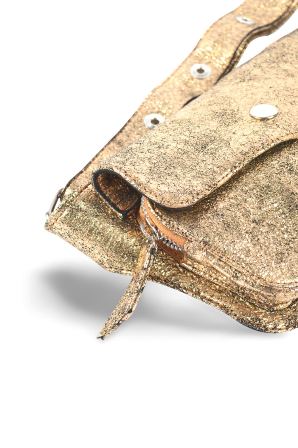 Cracked Gold Single Pocket Leather Bum Bag Leather Festival Belt SEA DRAGON STUDIO