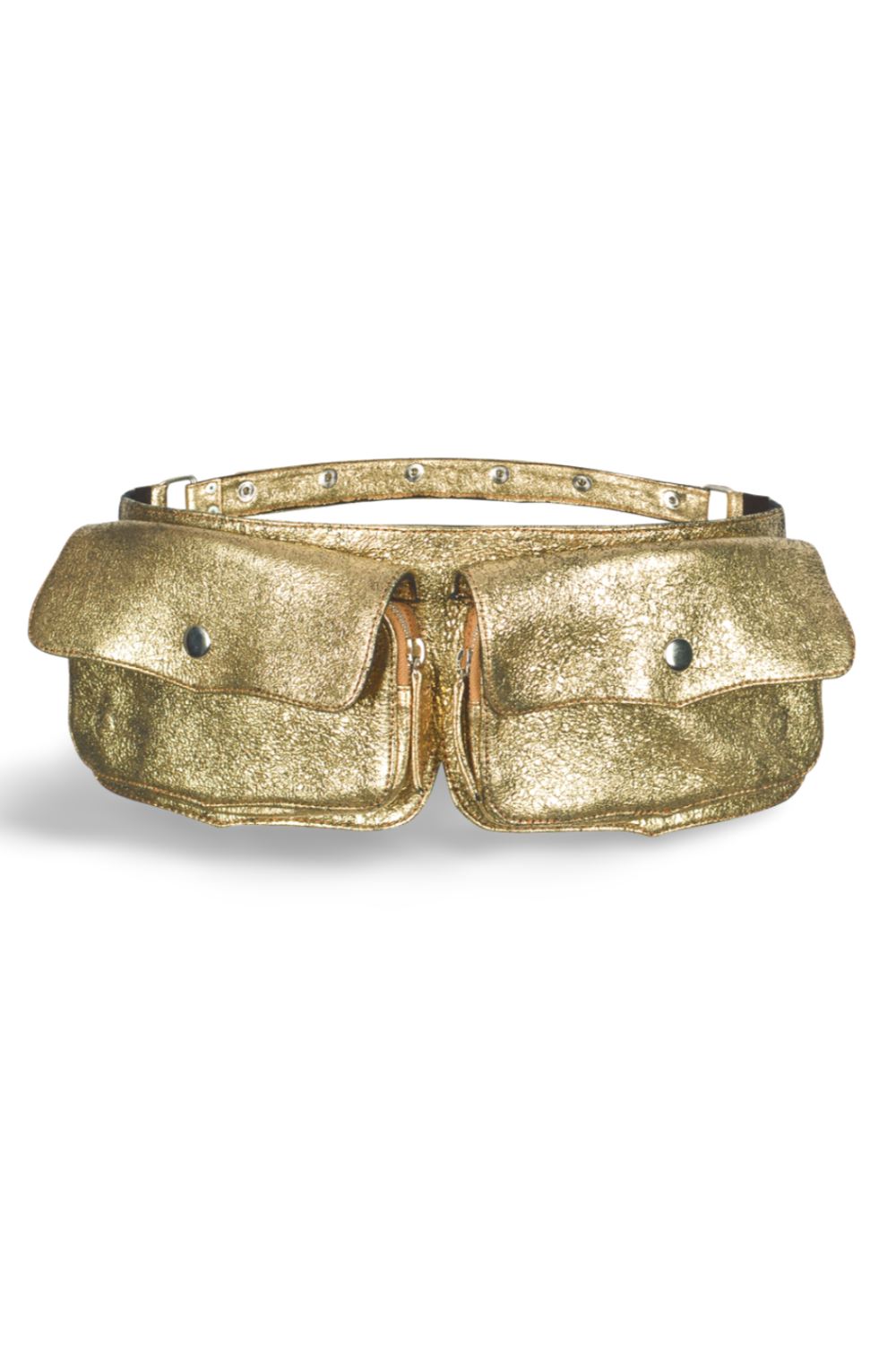 Cracked Gold Double Pocket Leather Festival Belt Leather Festival Belt SEA DRAGON STUDIO