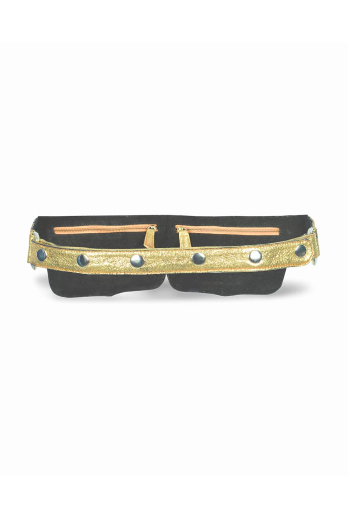 Cracked Gold Double Pocket Leather Festival Belt Leather Festival Belt SEA DRAGON STUDIO 