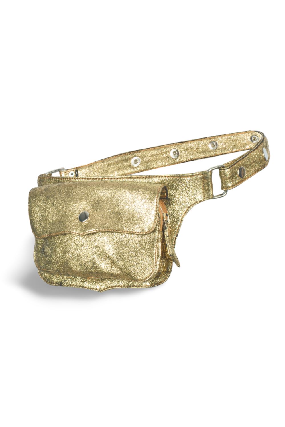 Cracked Gold Single Pocket Leather Bum Bag Leather Festival Belt SEA DRAGON STUDIO