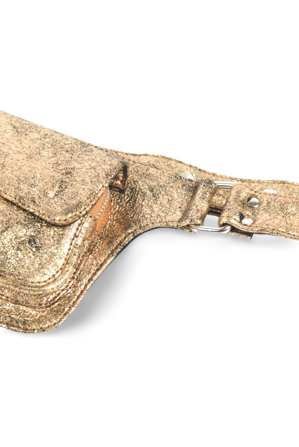 Cracked Gold Single Pocket Leather Bum Bag Leather Festival Belt SEA DRAGON STUDIO