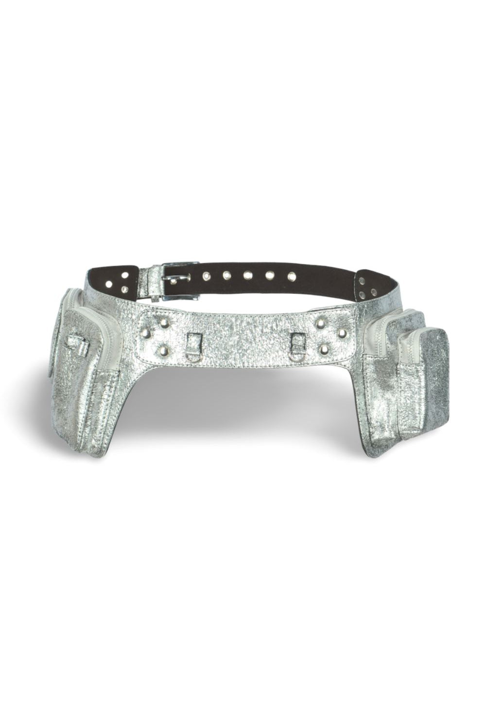 Cracked Silver Leather Utility Festival Belt Leather Festival Belt SEA DRAGON STUDIO