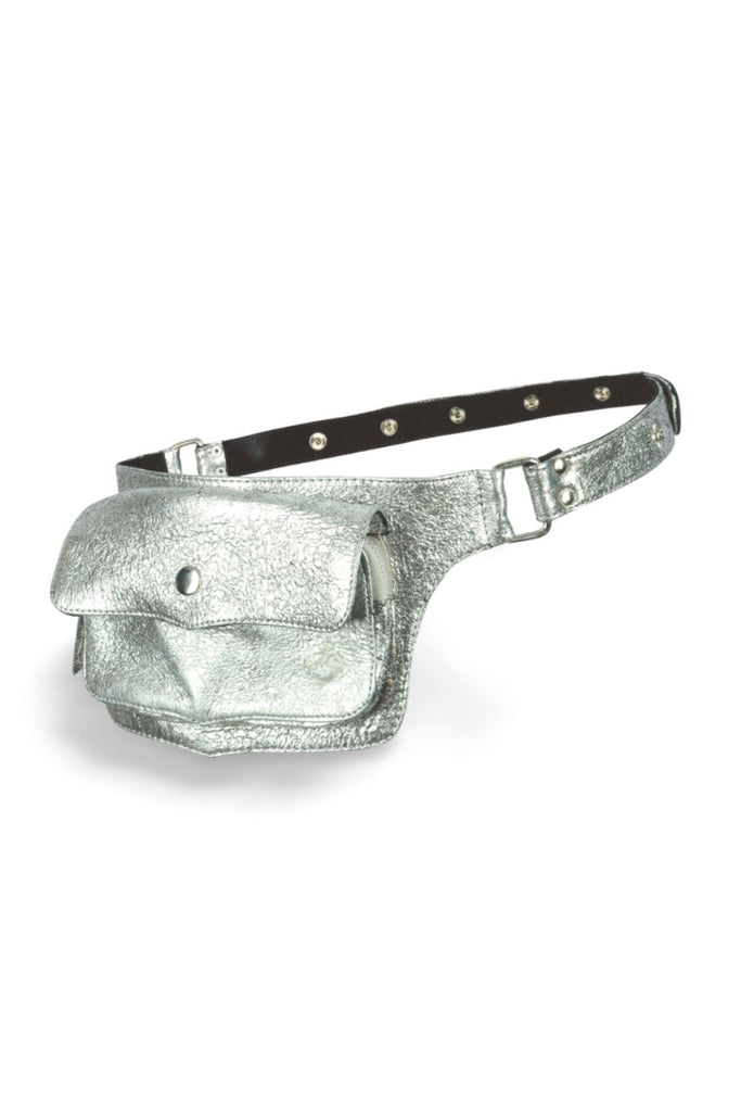 Cracked Silver Single Pocket Leather Bum Bag Leather Festival Belt SEA DRAGON STUDIO 