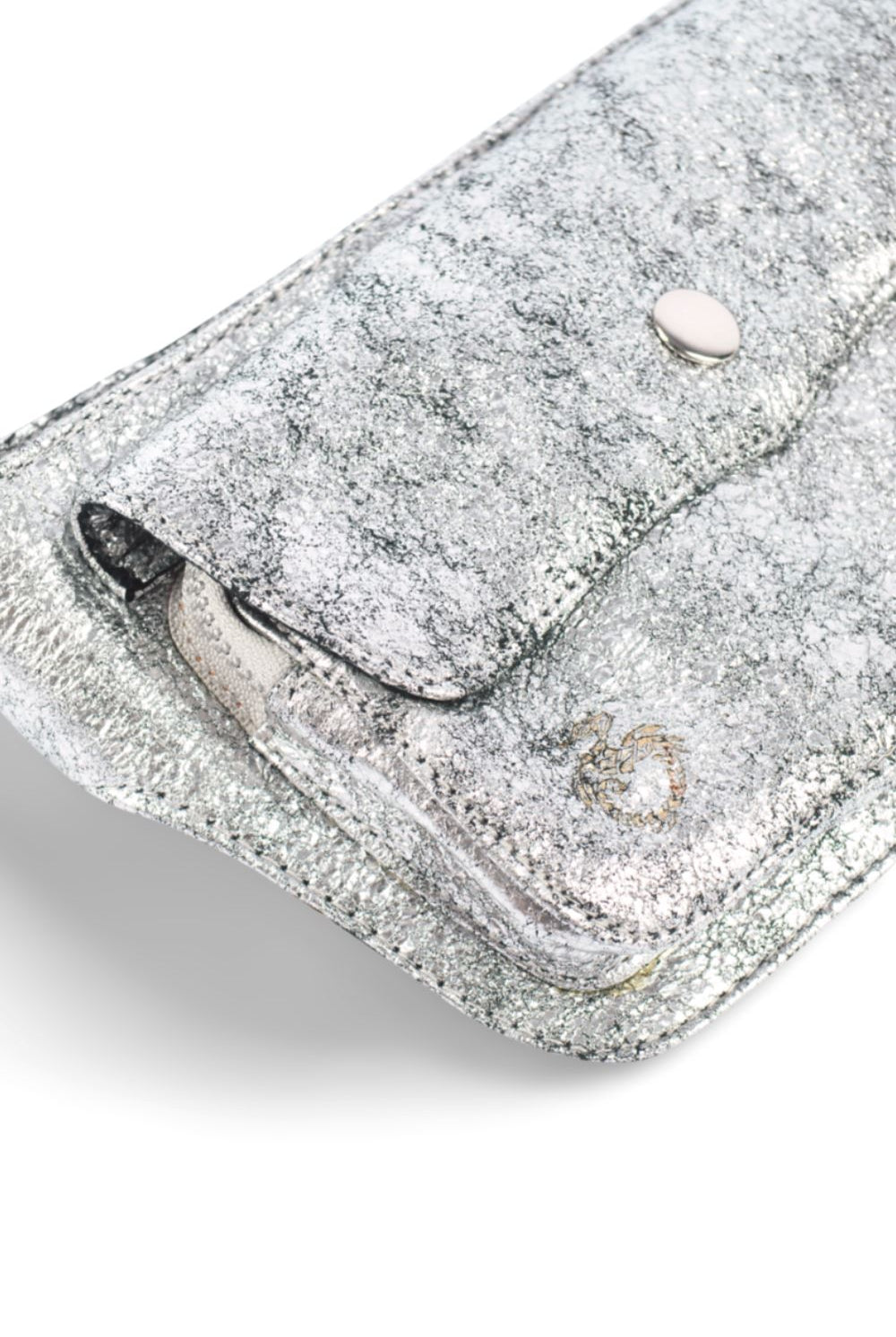 Cracked Silver Single Pocket Leather Bum Bag Leather Festival Belt SEA DRAGON STUDIO