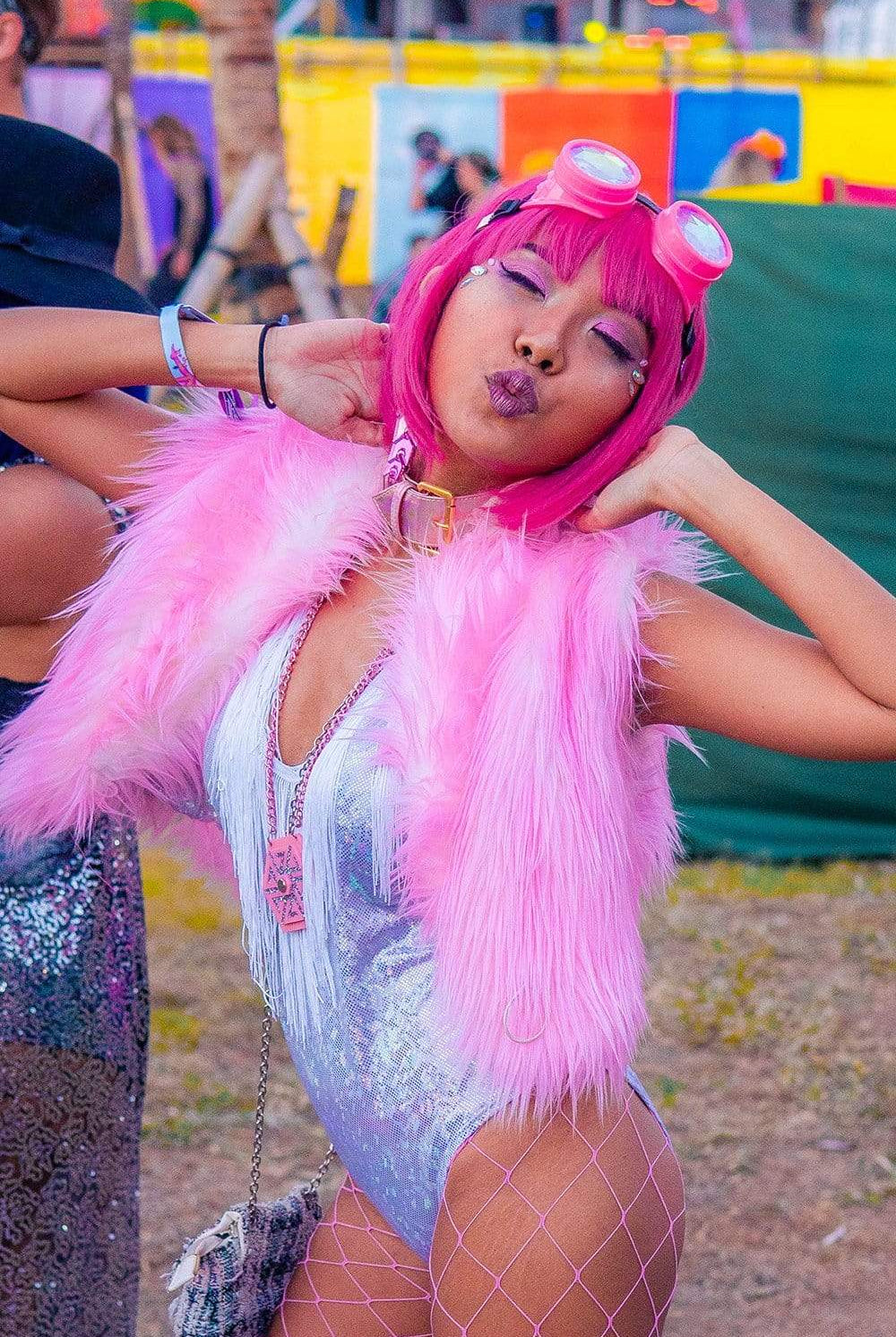 Reversible Candy Flip Fur Vest Womens Tops SEA DRAGON STUDIO XSMALL Pink Clouds Fur & Playa White