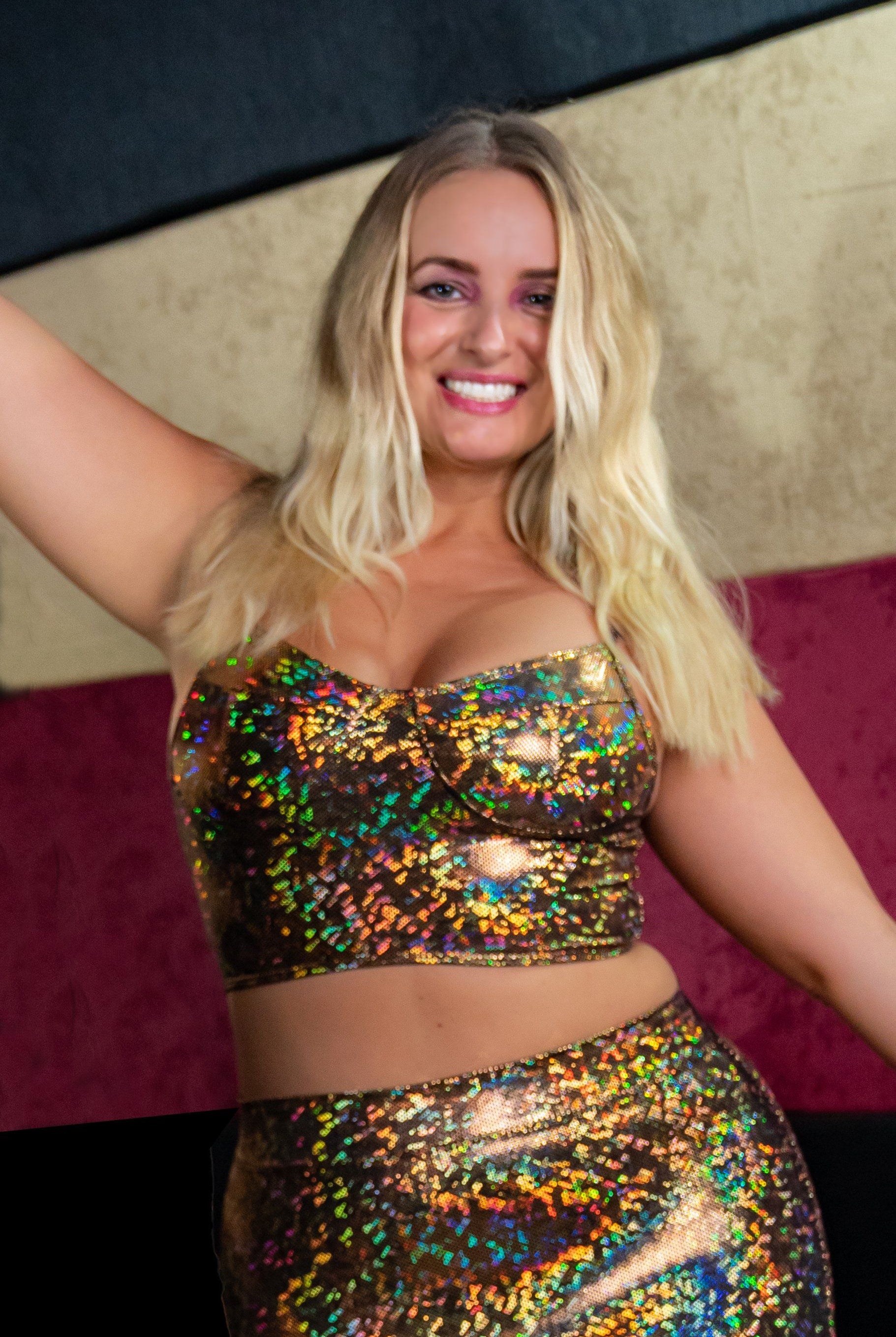 Sea Dragon Studio Harlot Bustier Top womens crop top — rave wear, worn at festival.