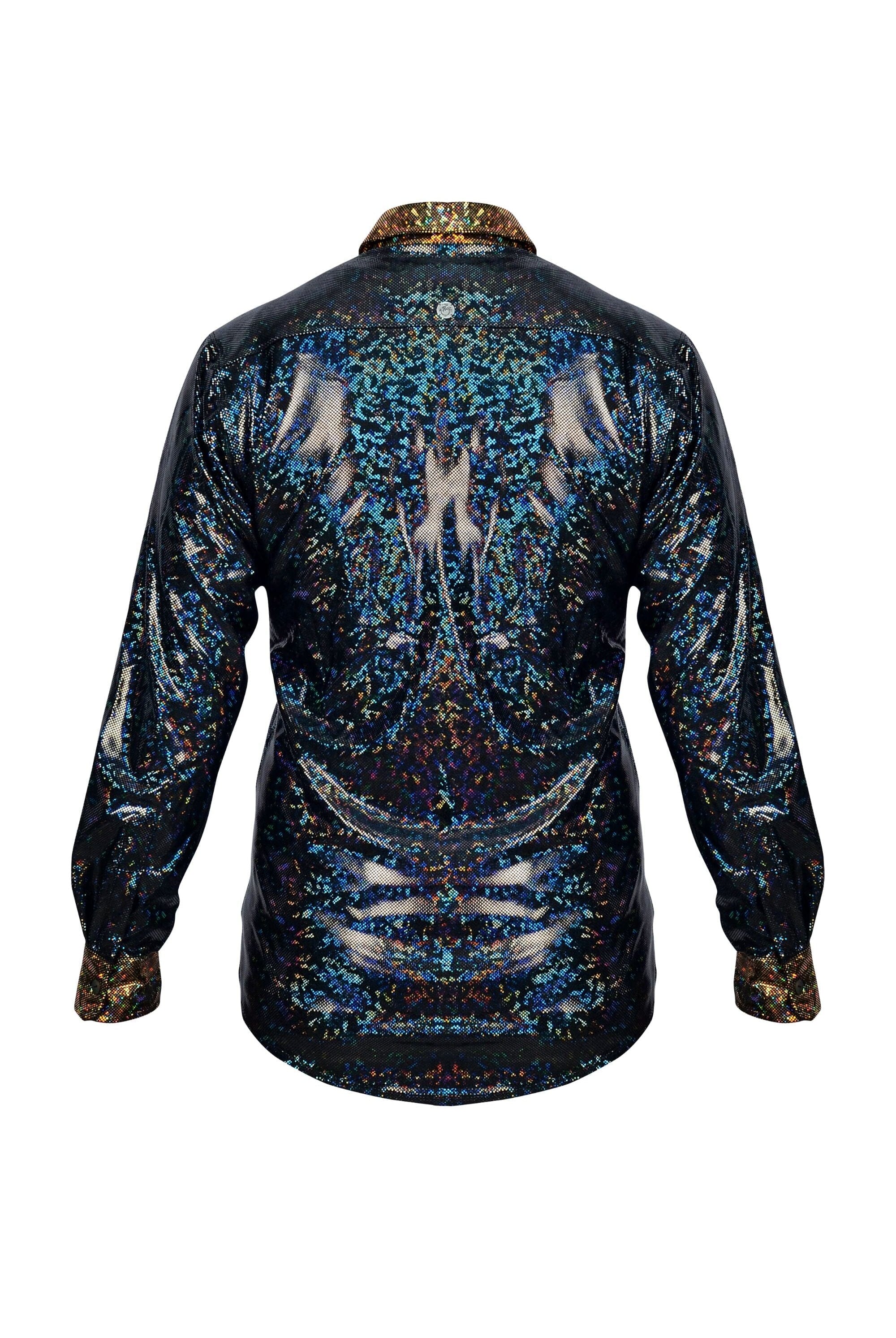Holographic Long Sleeve Disco Tuxedo Shirt Mens Tops SEA DRAGON STUDIO