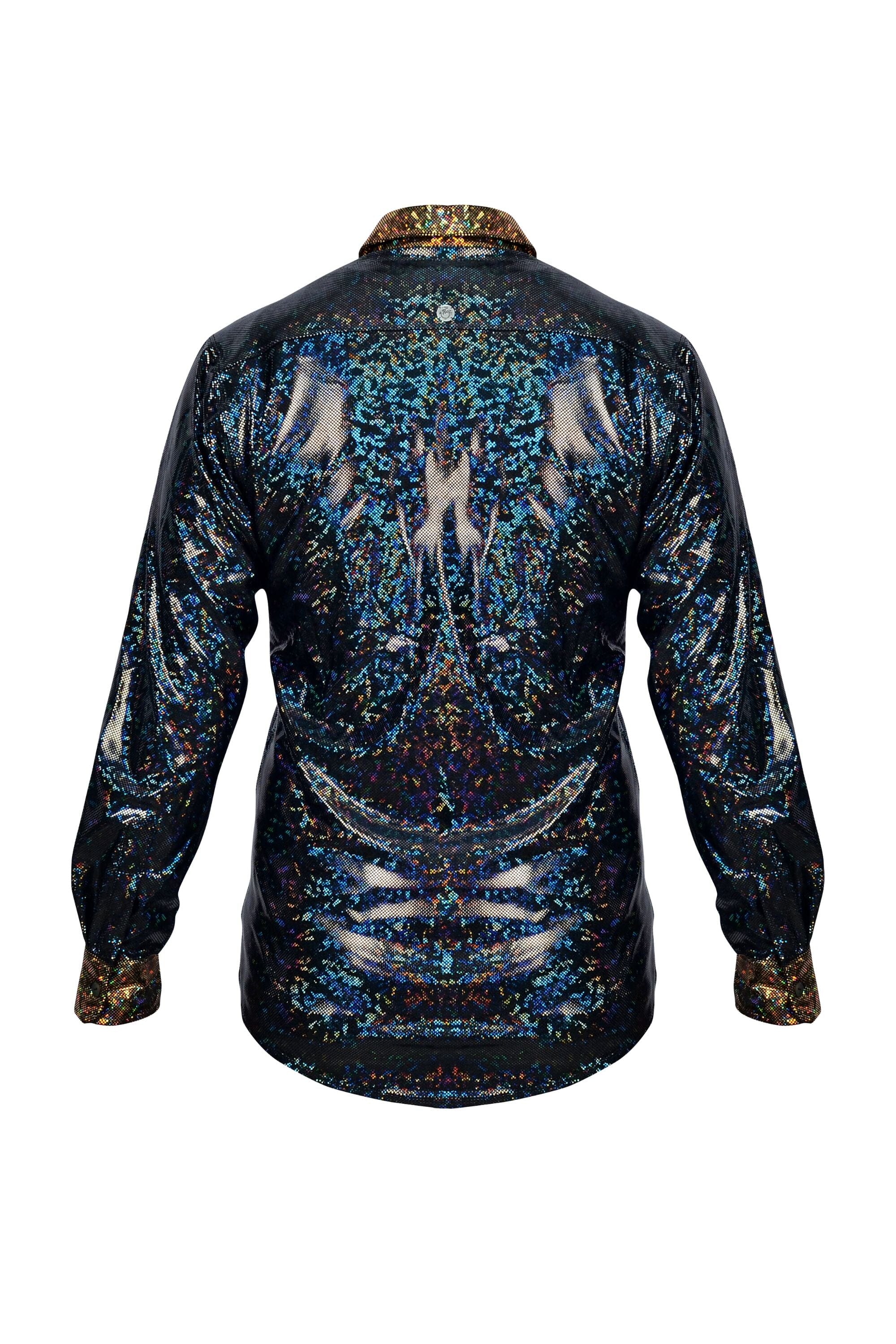 Holographic Long Sleeve Disco Tuxedo Shirt Mens Tops SEA DRAGON STUDIO