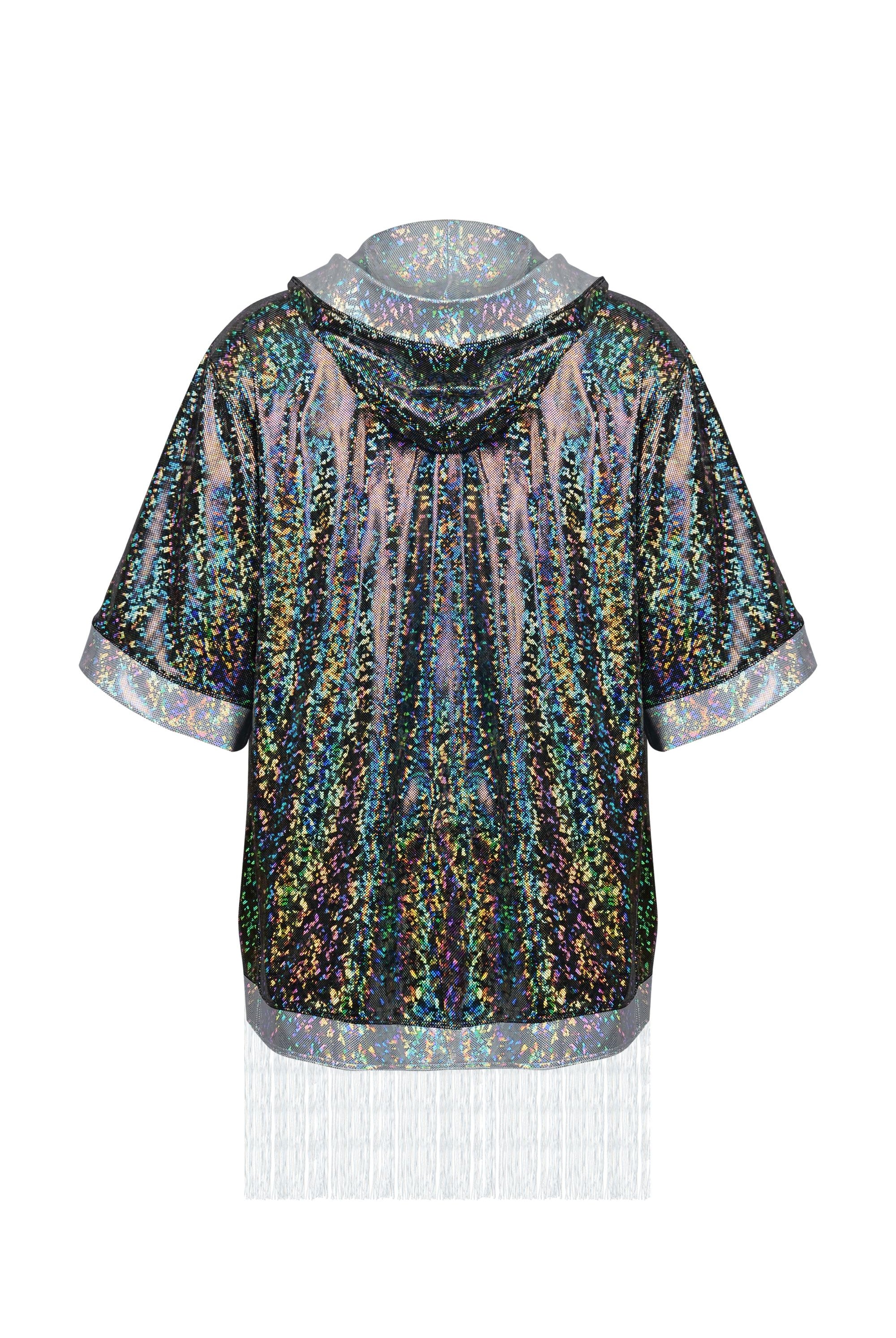 Holographic Hooded Kimono with Fringe | 13 Colors Mens Tops SEA DRAGON STUDIO