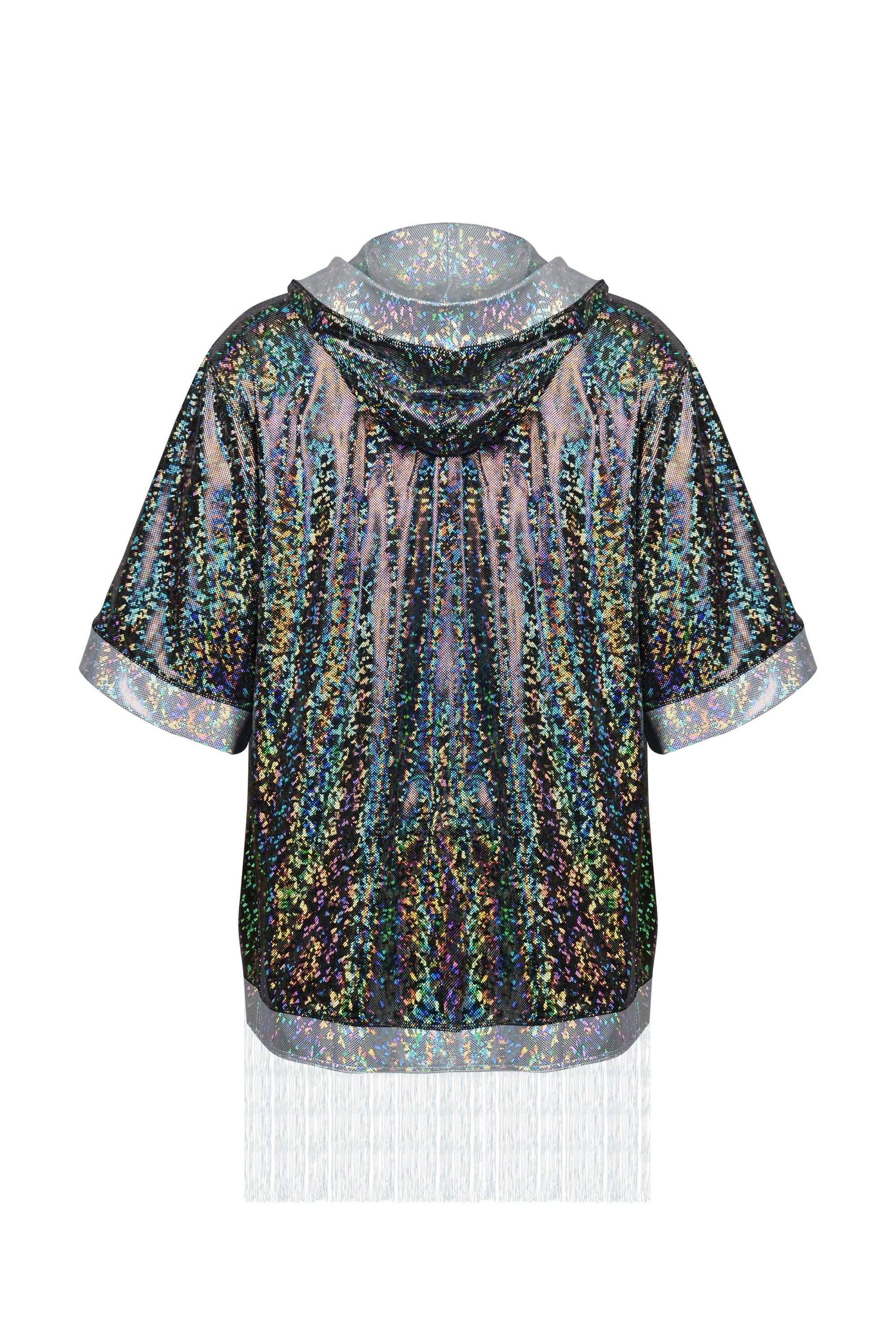 Holographic Hooded Kimono with Fringe | 13 Colors Mens Tops SEA DRAGON STUDIO