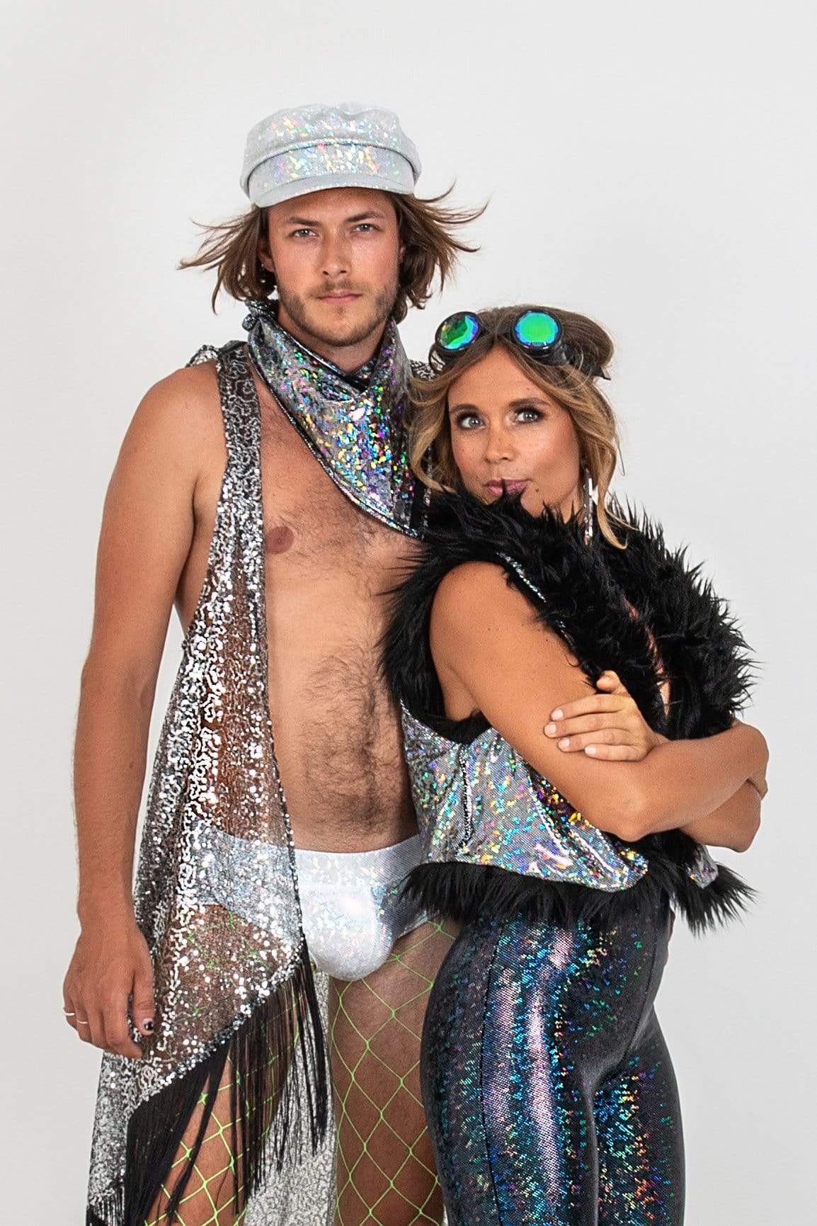 Reversible Candy Flip Fur Vest Womens Tops SEA DRAGON STUDIO XSMALL Black Fur & Disco Brawl
