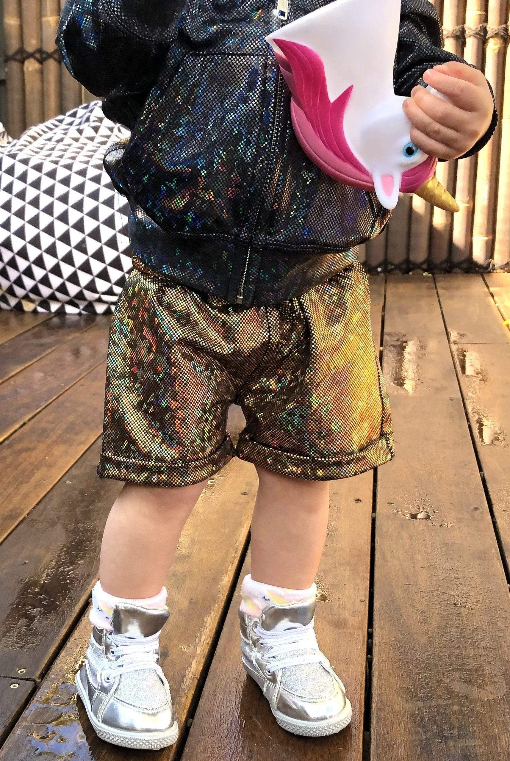 Kids Holographic Shorts - Kid's Bottoms From Sea Dragon Studio Festival & Rave Clothing Collection