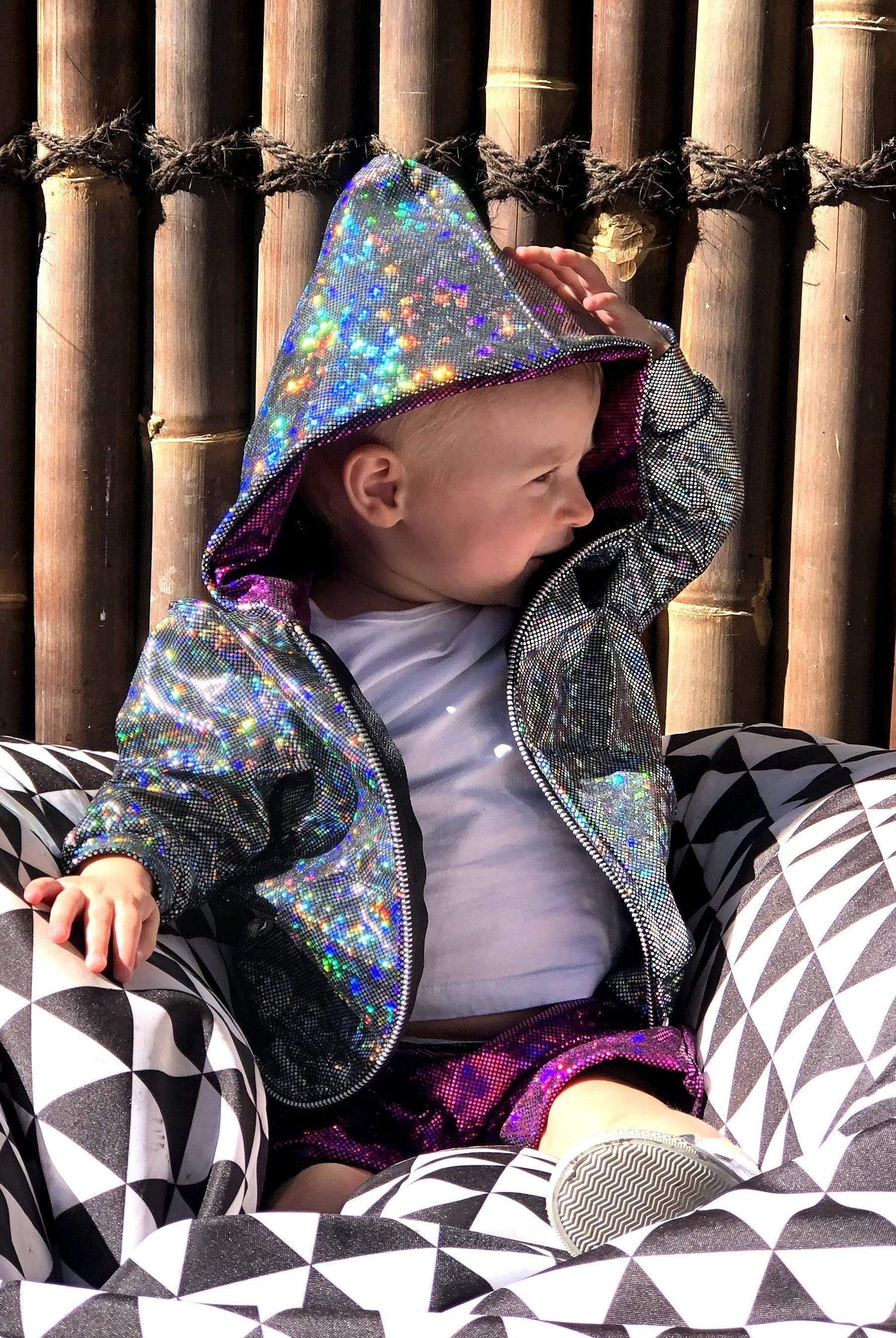 Kids Holographic Shorts - Kid's Bottoms From Sea Dragon Studio Festival & Rave Clothing Collection