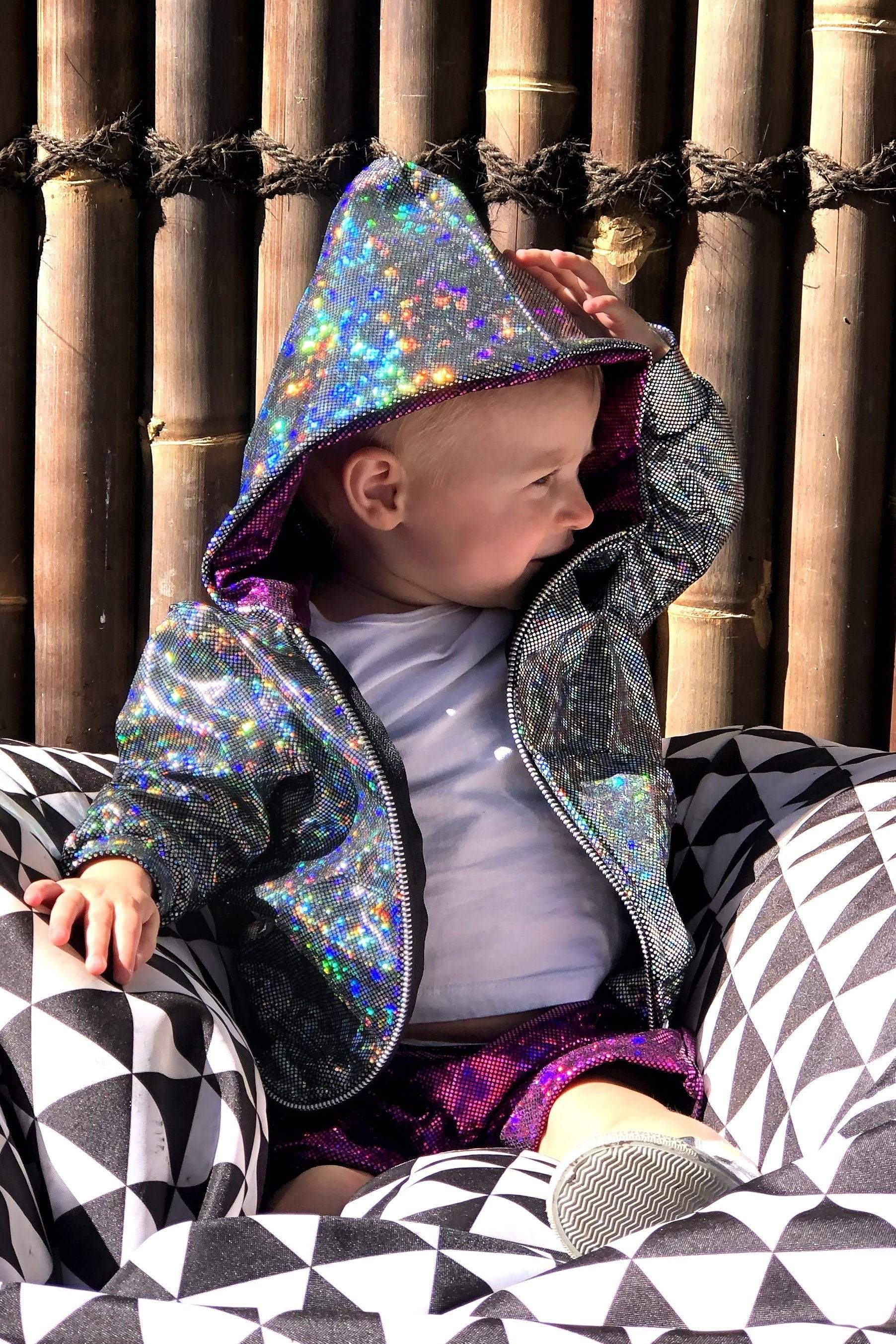 Kids Holographic Shorts - Kid's Bottoms From Sea Dragon Studio Festival & Rave Clothing Collection