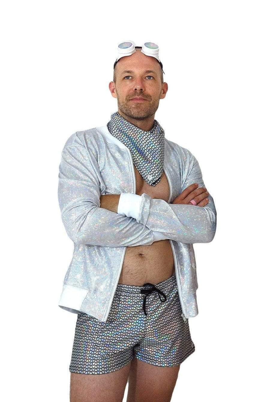 Mens Holographic Bomber Jacket | 13 Colors Mens Tops SEA DRAGON STUDIO XSMALL Playa White