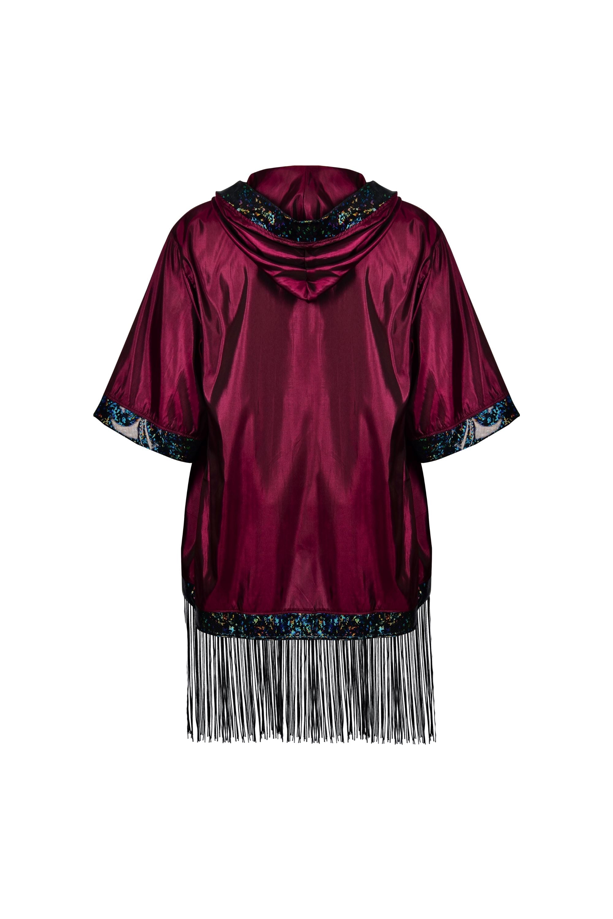 Hooded Iridescent Kimono With Fringe Mens Tops SEA DRAGON STUDIO