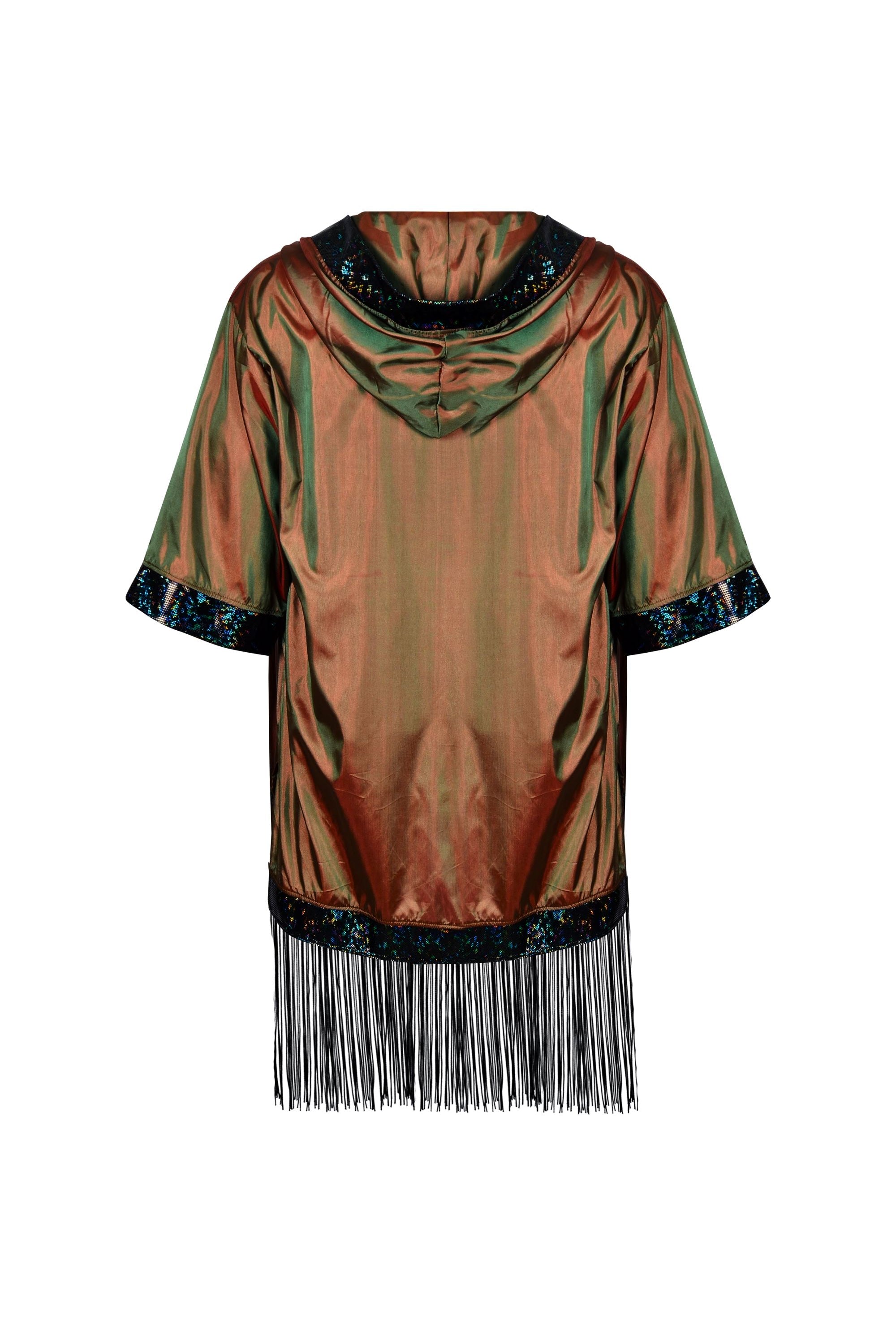 Hooded Iridescent Kimono With Fringe Mens Tops SEA DRAGON STUDIO