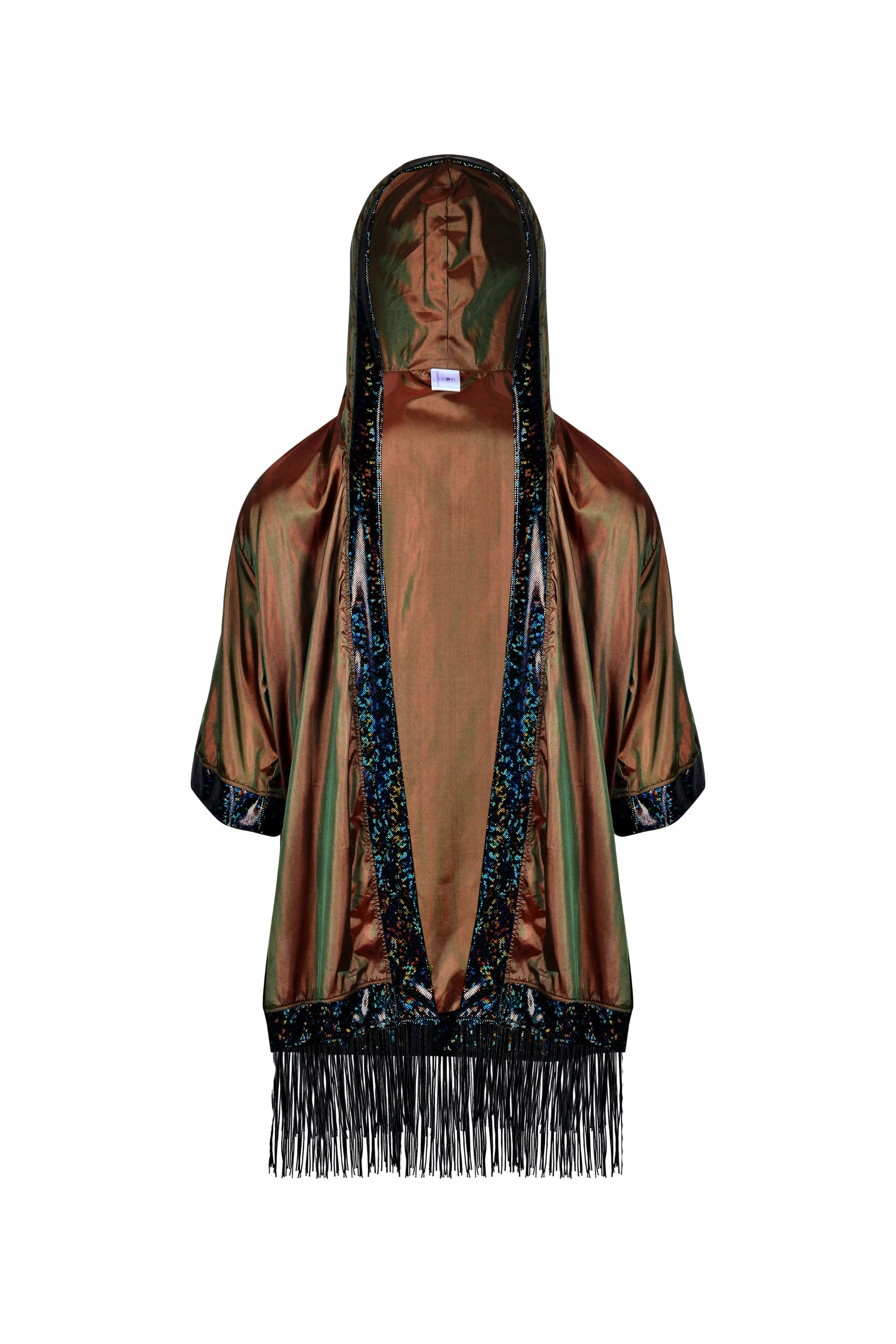 Hooded Iridescent Kimono With Fringe Mens Tops SEA DRAGON STUDIO Iridescent Rust