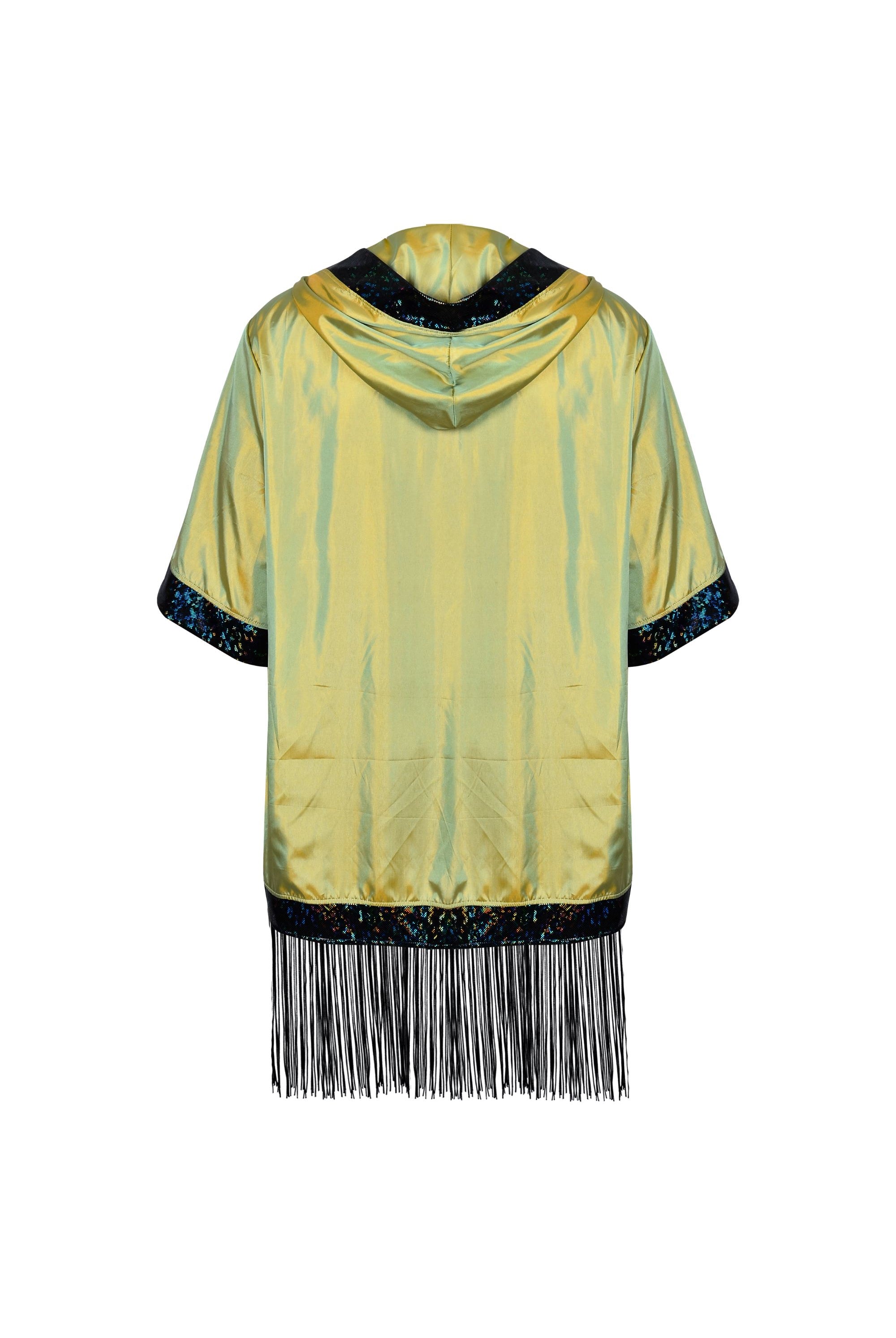 Hooded Iridescent Kimono With Fringe Mens Tops SEA DRAGON STUDIO