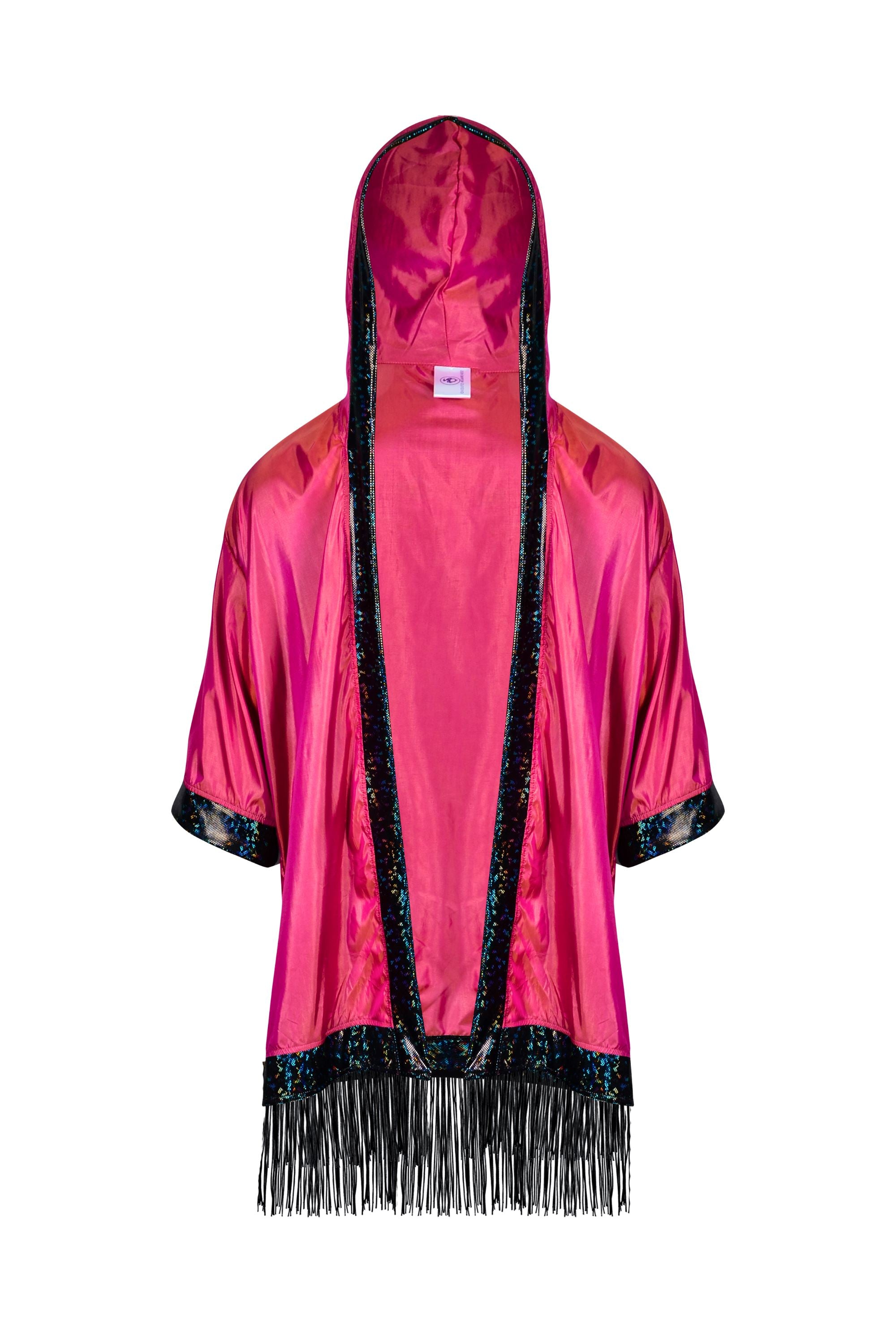 Hooded Iridescent Kimono With Fringe Mens Tops SEA DRAGON STUDIO Iridescent Pink
