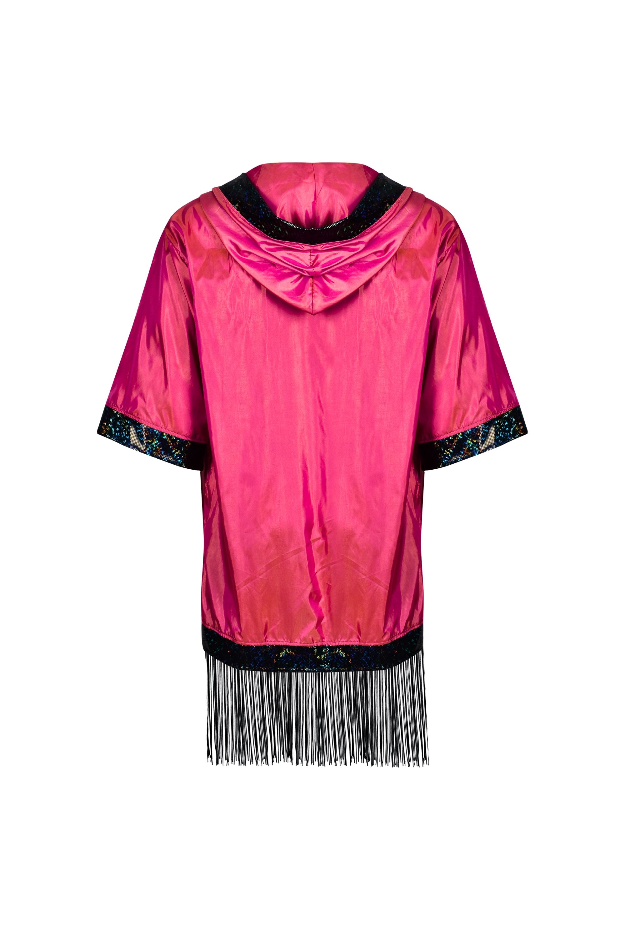 Hooded Iridescent Kimono With Fringe Mens Tops SEA DRAGON STUDIO