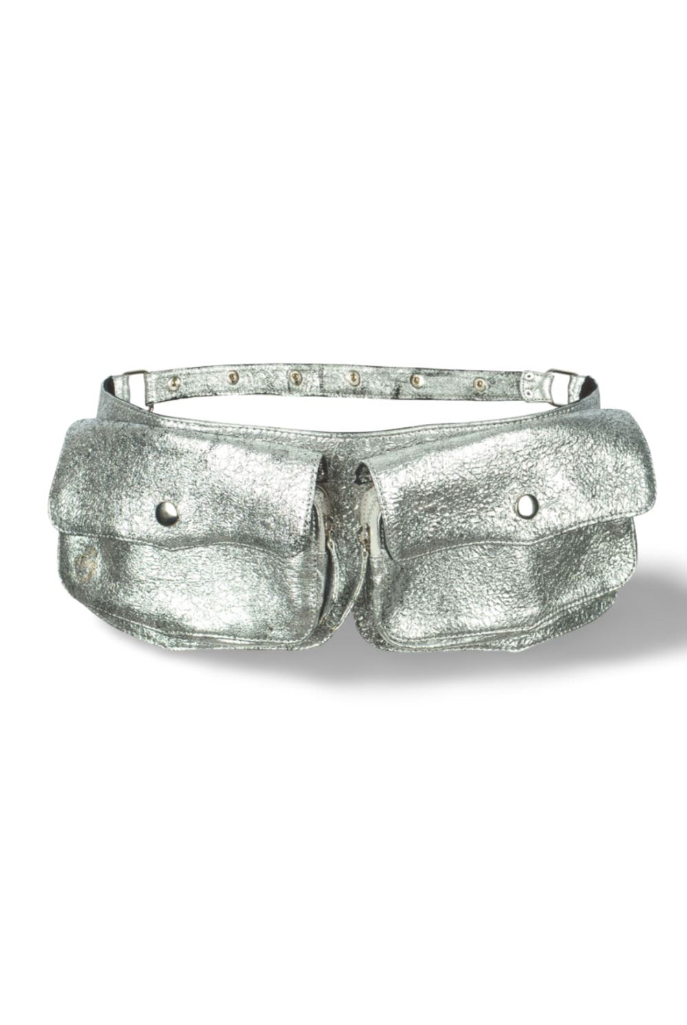 Cracked Silver Double Pocket Leather Festival Belt Leather Festival Belt SEA DRAGON STUDIO