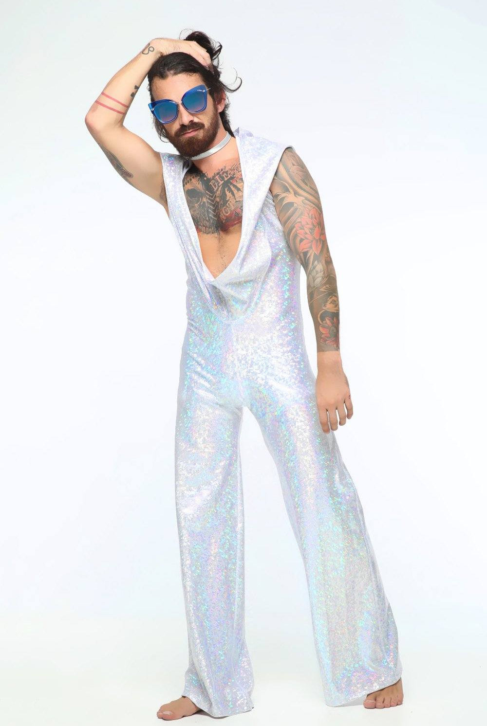 Mens Holographic Disco Jumpsuit | 13 Colors Mens Jumpsuits SEA DRAGON STUDIO XSMALL Midnight Inferno (Black)