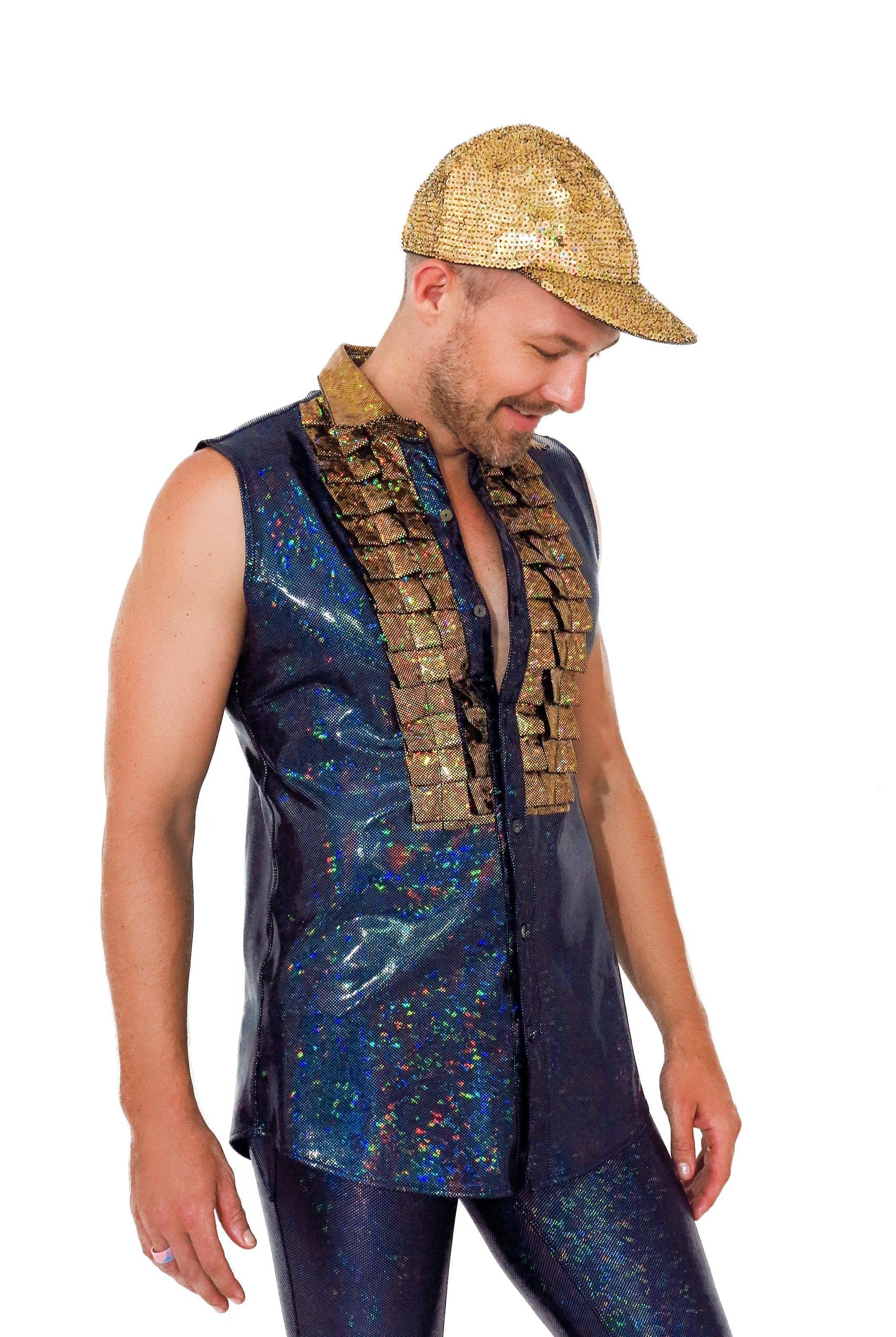 The Wedding Crasher Disco Tuxedo Shirt Mens Tops SEA DRAGON STUDIO XSMALL Midnight Inferno (Black)