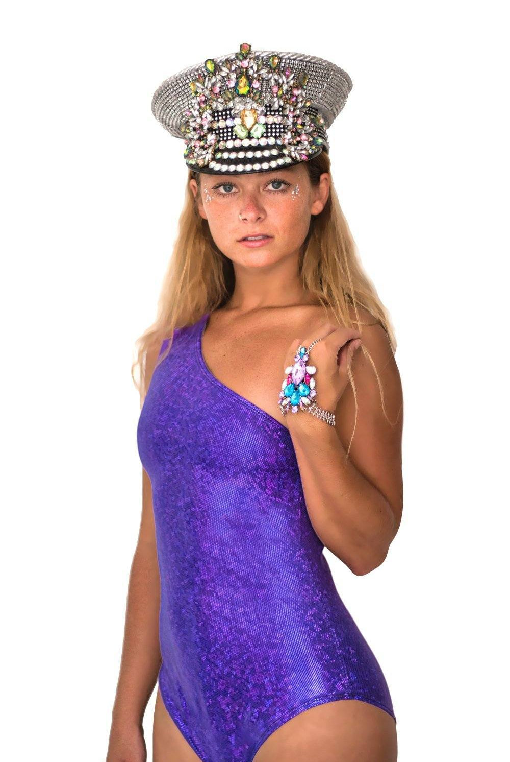 Holographic One Shoulder Bodysuit | 13 Colors Womens Bodysuits SEA DRAGON STUDIO XSmall Disco Brawl (Silver)