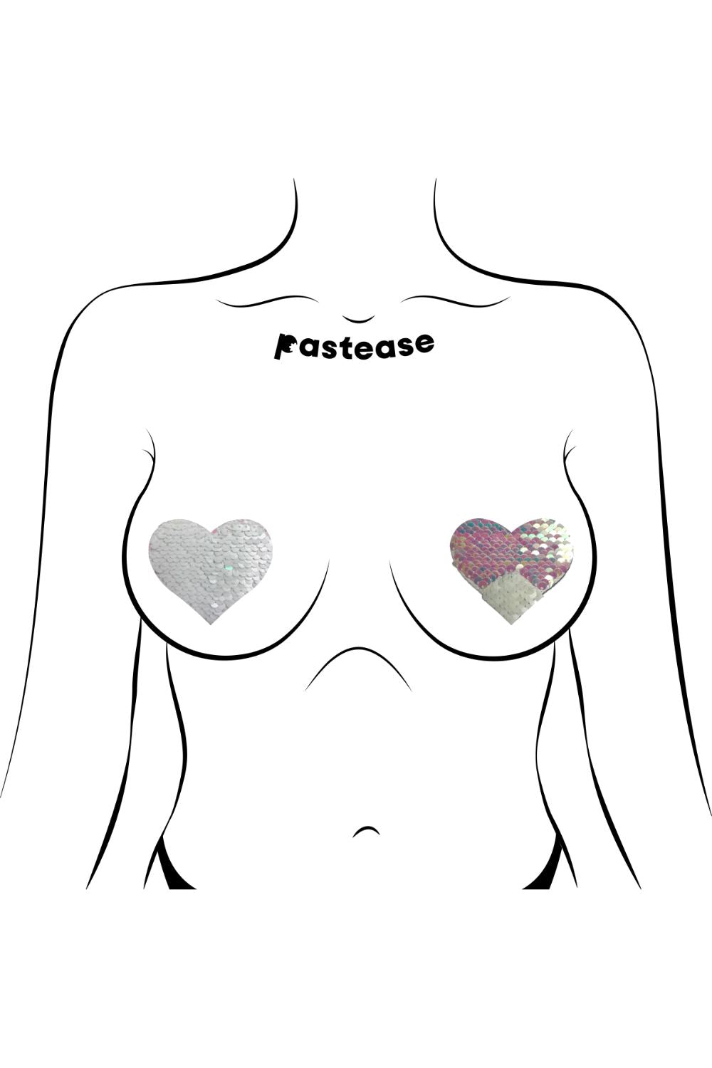 Iridescent Pink Pearl & White Flip Sequin Heart Nipple Pasties Pasties PASTEASE