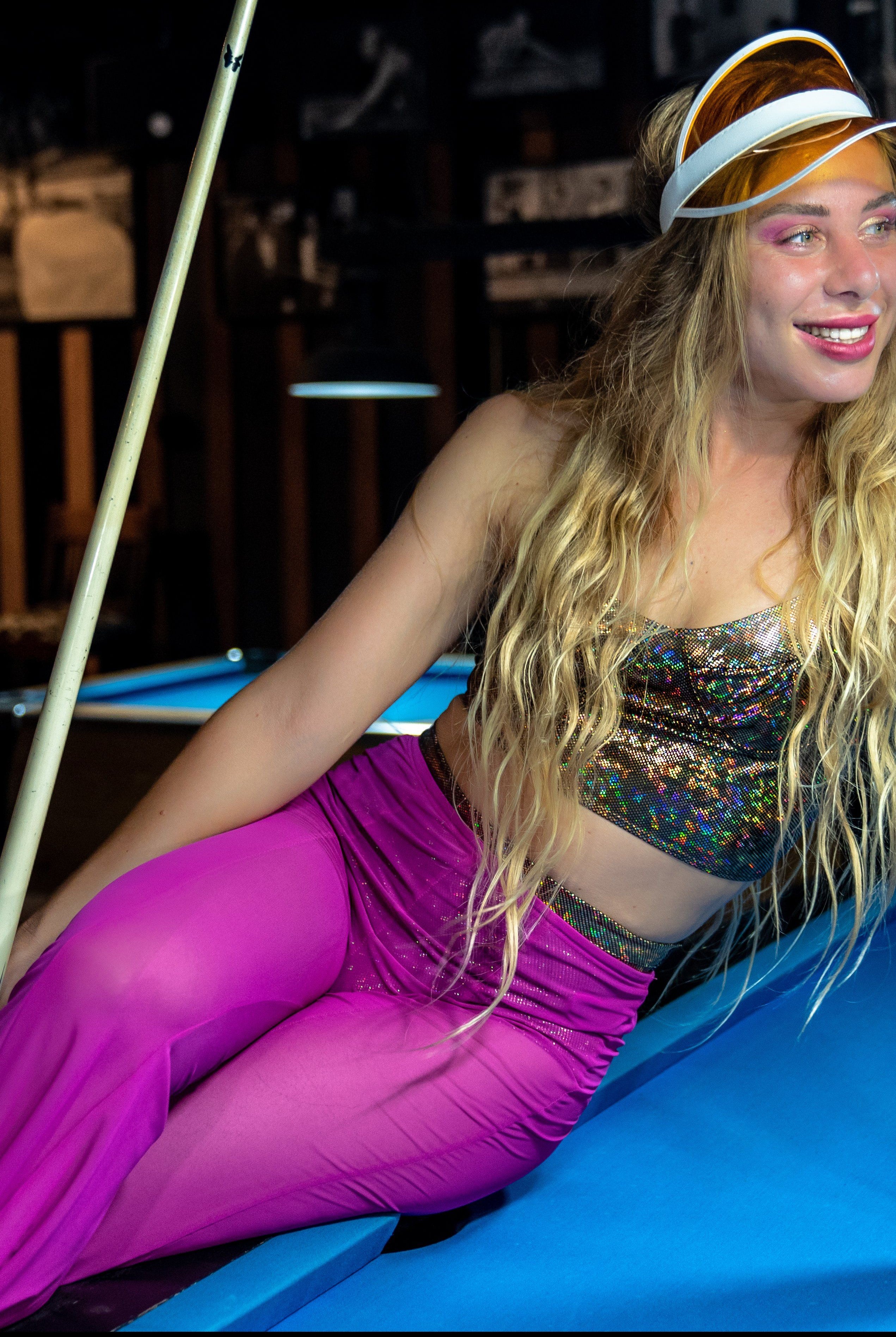 Pink Mesh Stardust Flares Womens Bottoms SEA DRAGON STUDIO