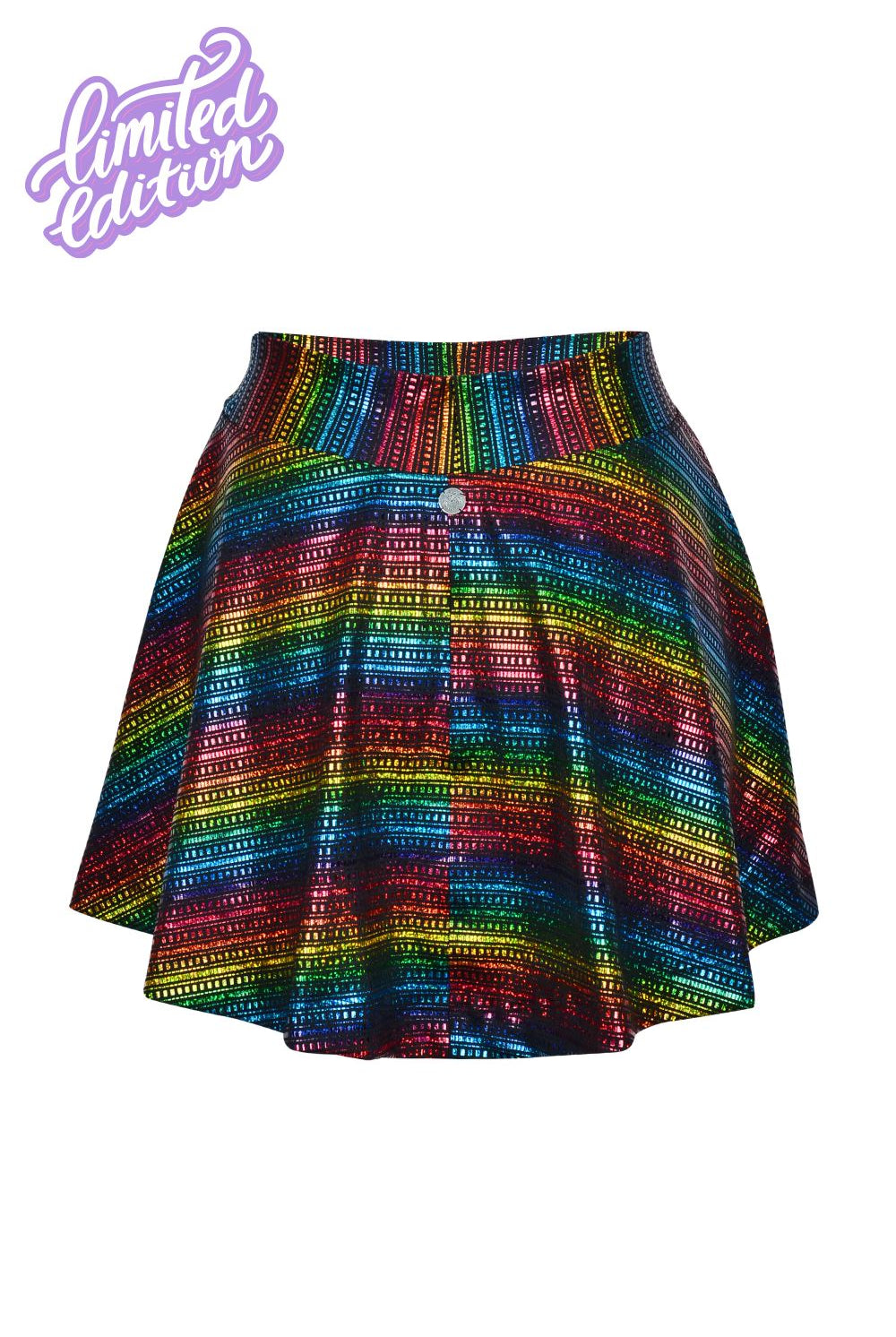 Taste The Rainbow Holographic Skater Miniskirt - Limited Edition Womens Bottoms SEA DRAGON STUDIO
